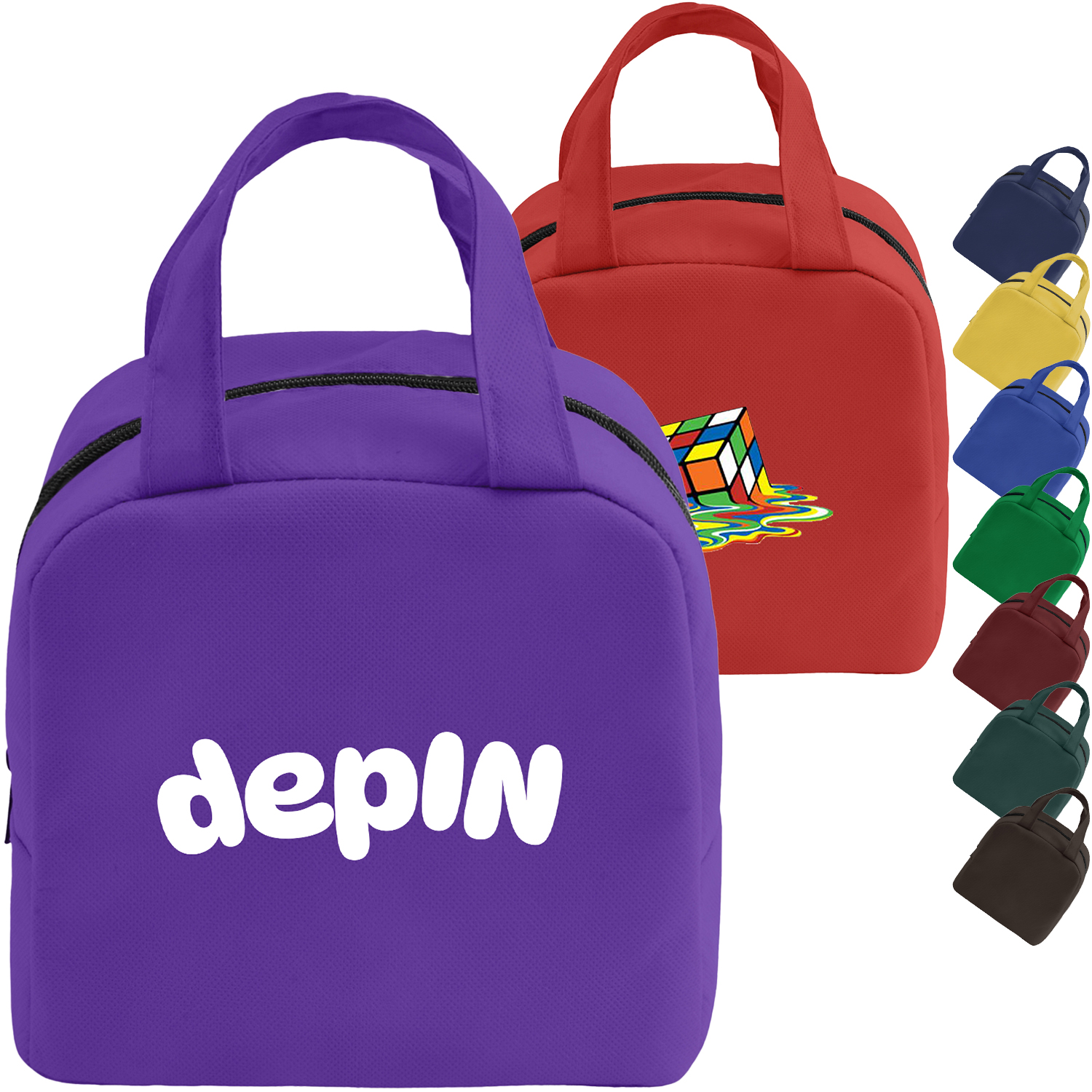 Non-woven Two Handle Lunch Bag w/ Zipper closure