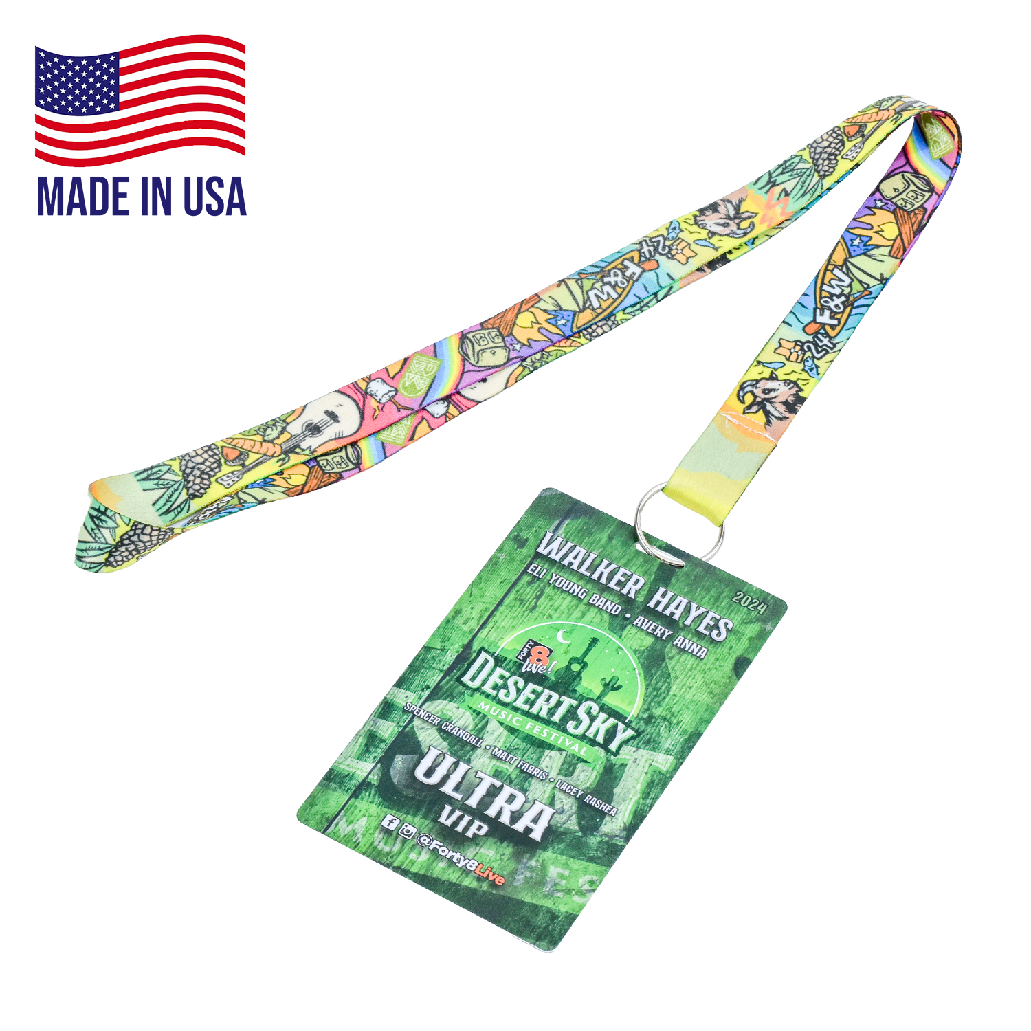 USA Made 3/4 inch Full Color Lanyard with PVC ID Card