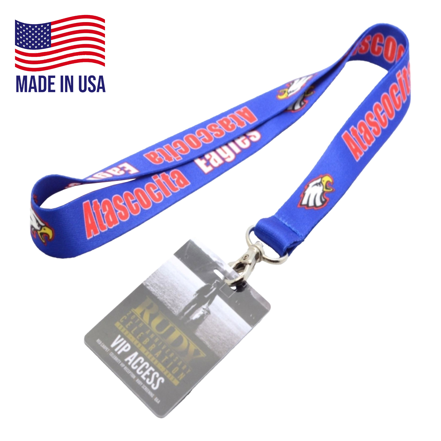 USA Made 5/8 inch Dye-Sublimation Lanyard with PVC ID Card