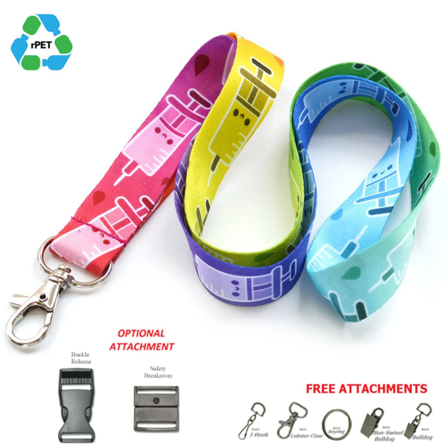 Recycled PET Full Color Sublimation Lanyard Custom Imprint ID Badge Holder