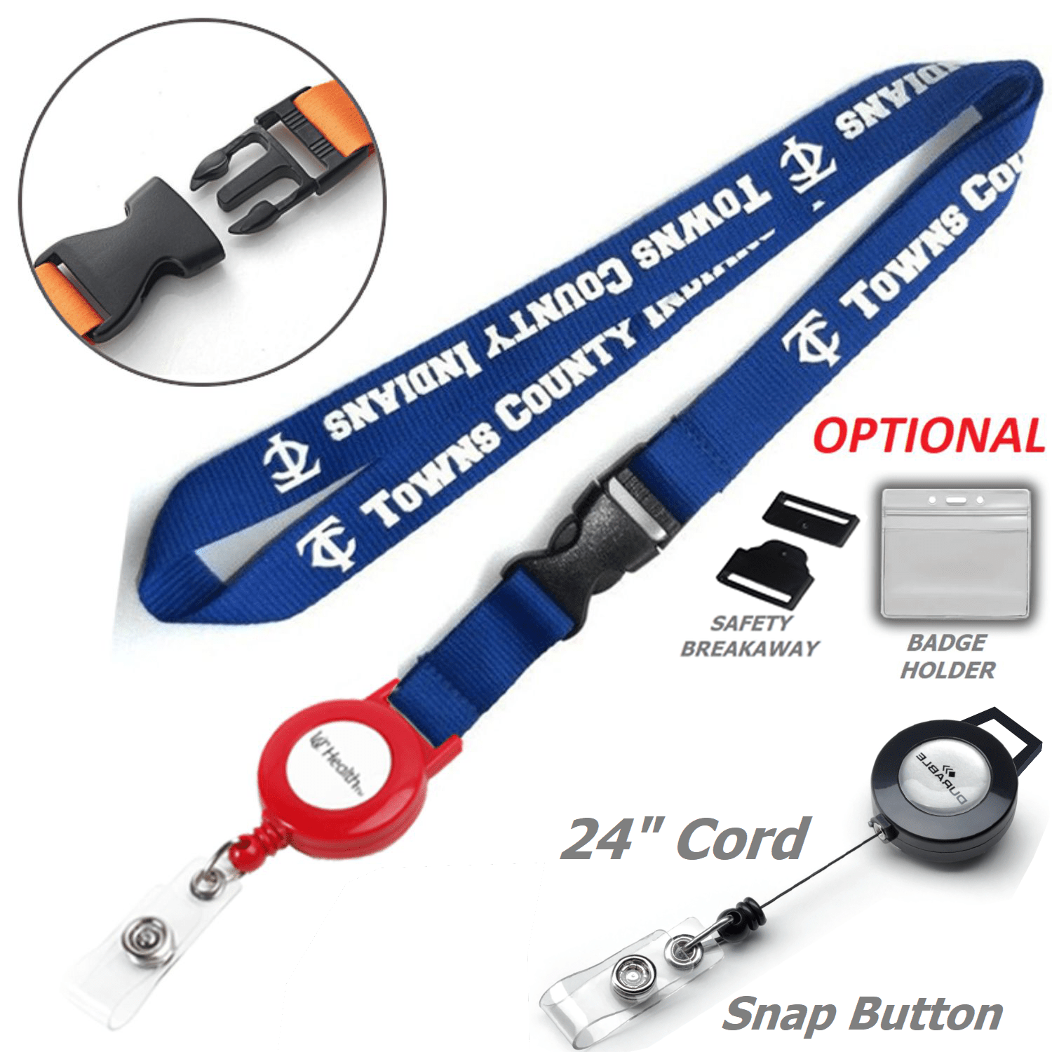 Polyester Combo Badge Reel Lanyard w/ Buckle Release