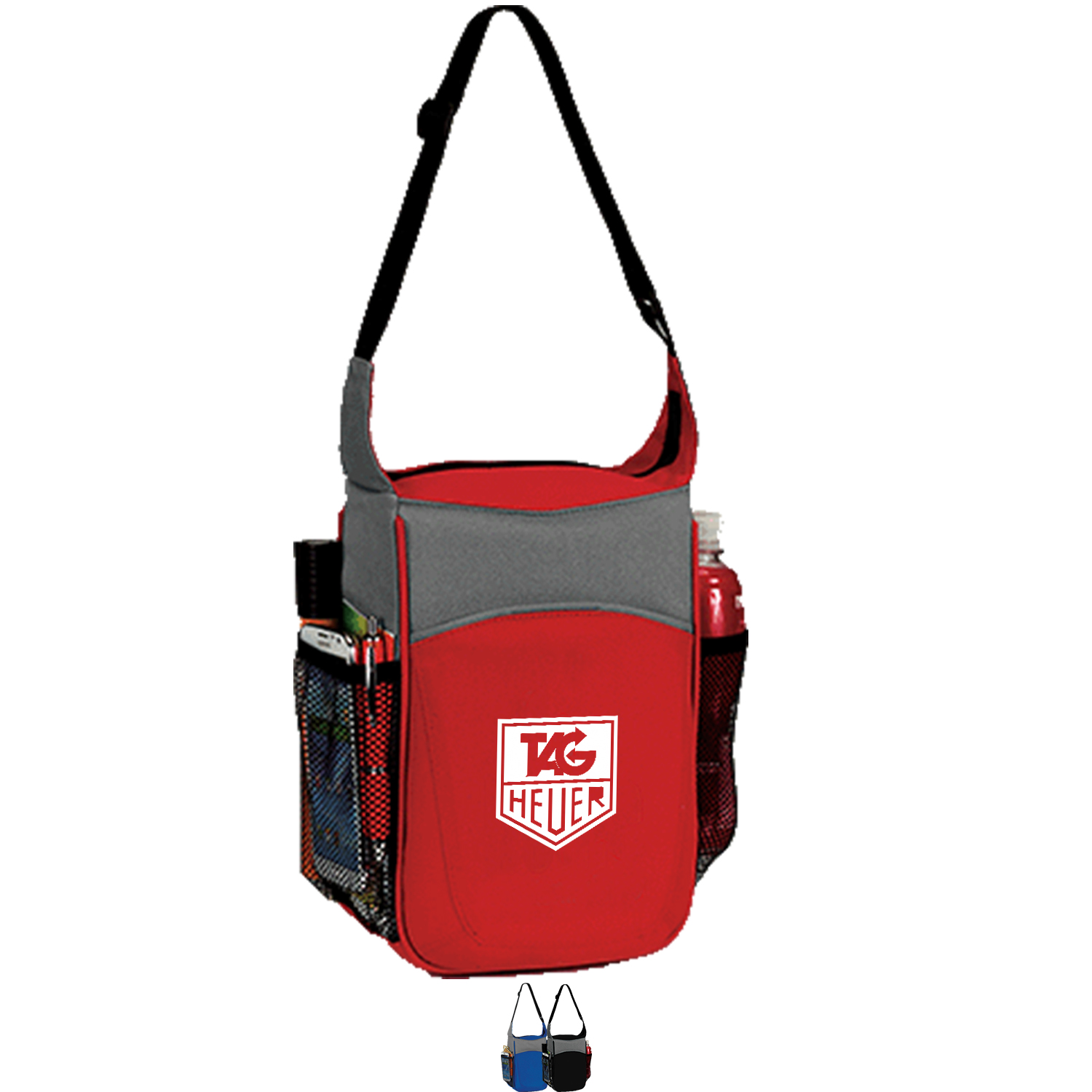 Two-Tone Insulated Picnic Lunch Cooler Bag w/ Front Pocket & Dual Side Mesh Pocket (7” x 10.5” x 5”)