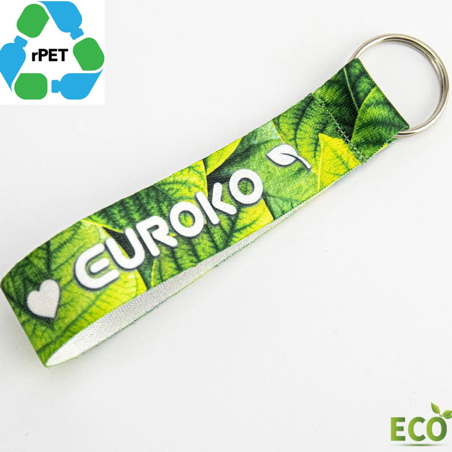 3/4" rPET Recycled Polyester Sublimation Wrist Lanyard w/ Keyring