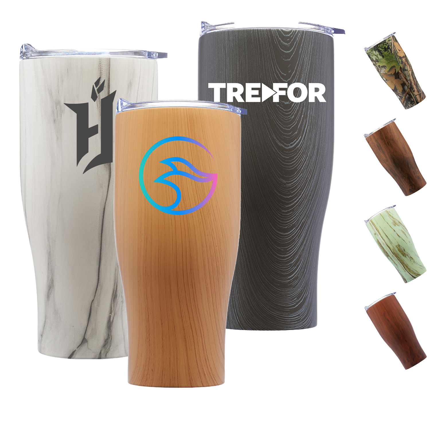 27 Oz Striped Steel Tumbler w/ Clear Push Lid & EVA Pad