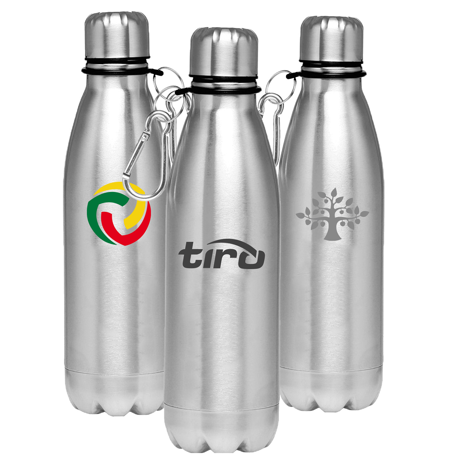 26 Oz Stainless Steel Sports Water Bottle w/ Carabiner Hook