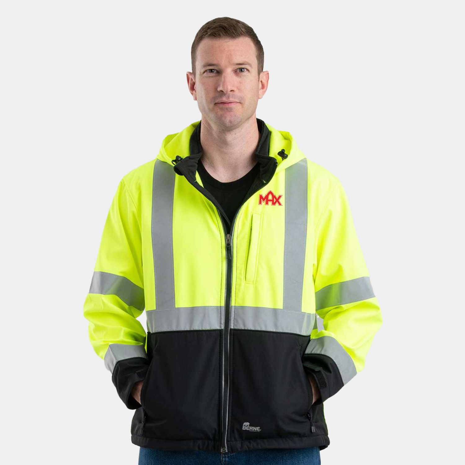 BERNE® Men's Hi-Vis Class 3 Hooded Soft Shell Jacket