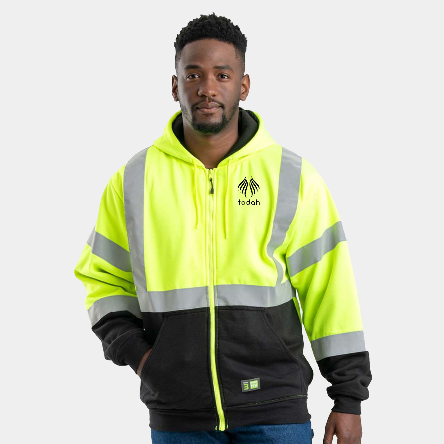BERNE® Men's Hi-Vis Class 3 Color Block Full-Zip Hooded Sweatshirt