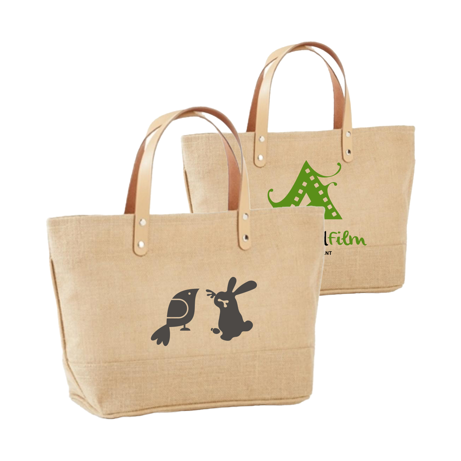 Compact Jute Tote with Leather Handles & Secure Closure