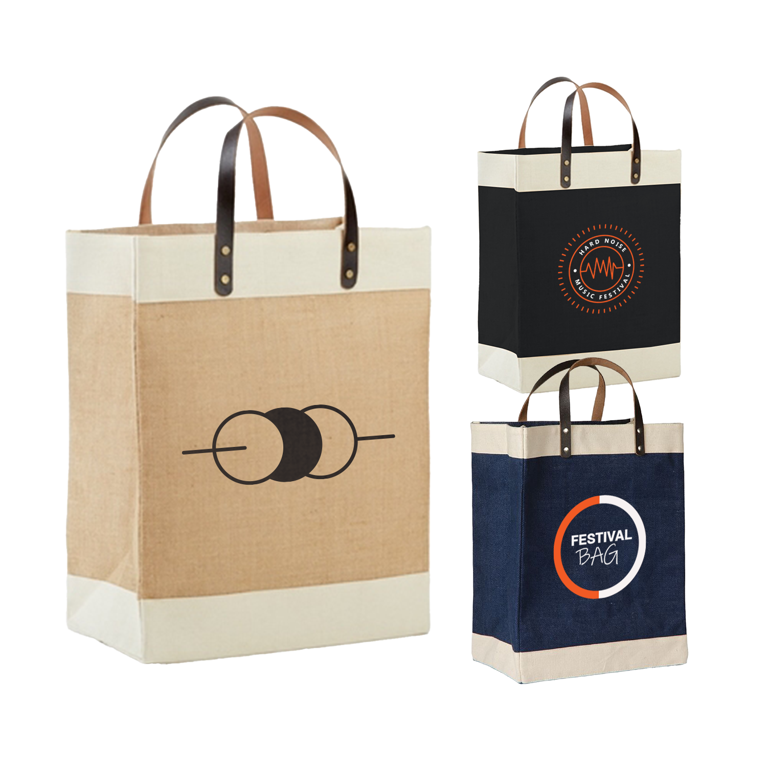 Laminated Jute Tote Bag with Cotton Accents and Leather Handles