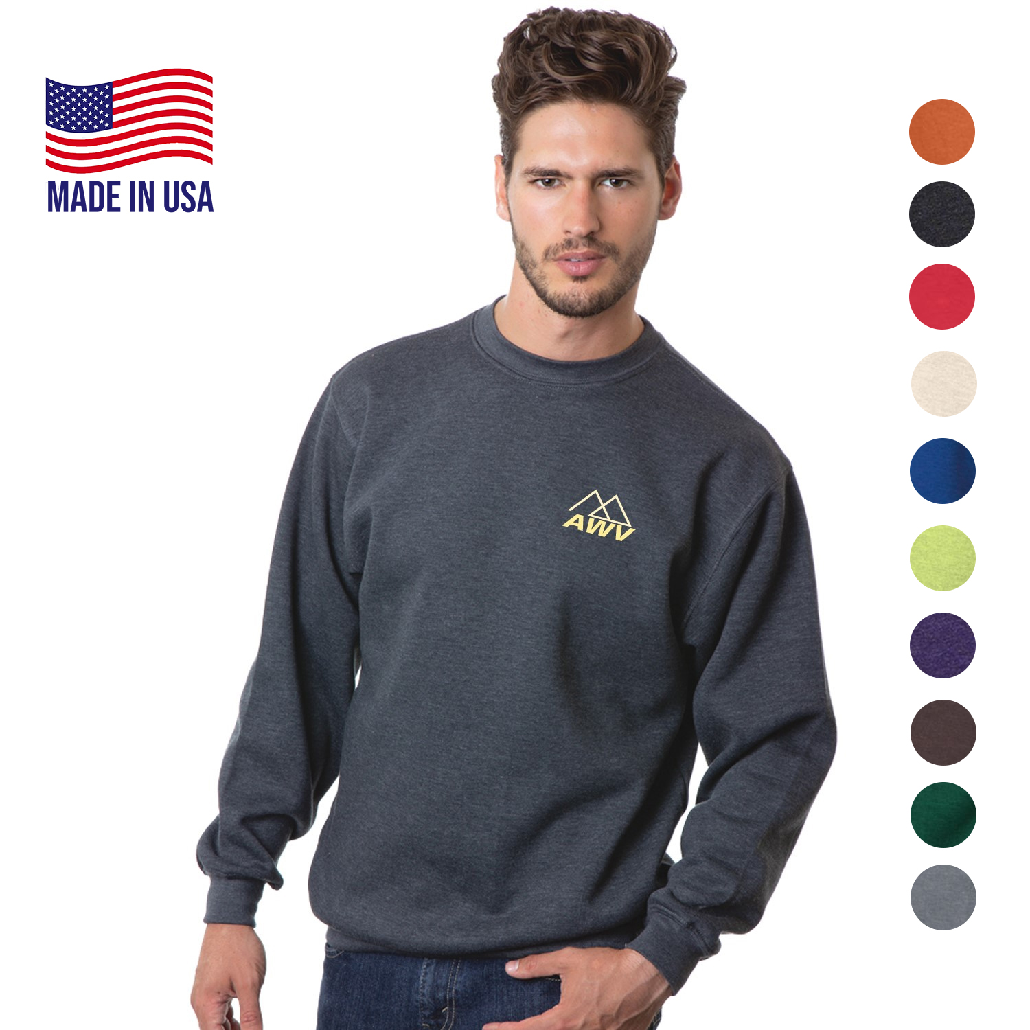 Made In USA 100% Pre-Shrunk Unisex crewneck Fleece