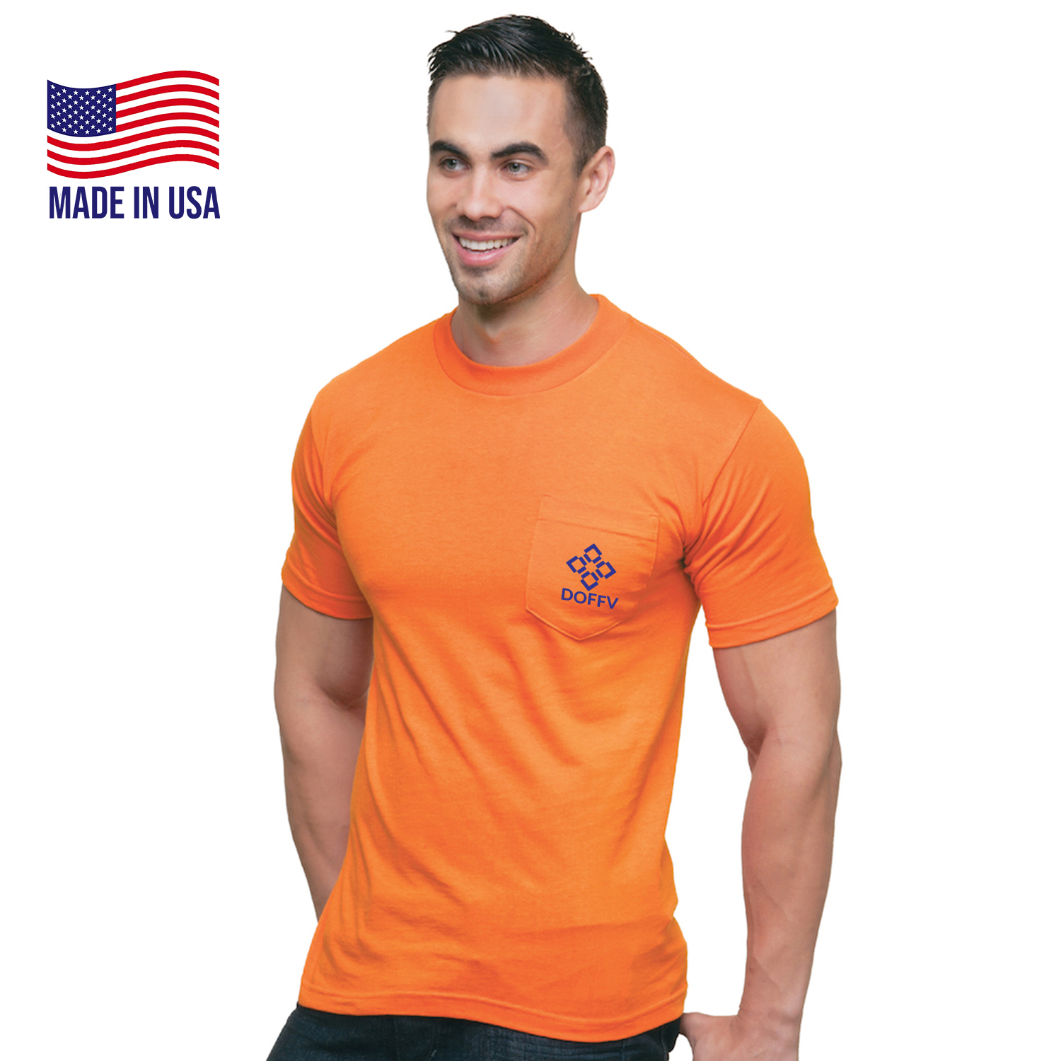 100% USA-Union Made Pre-Shrunk Pocket Crew Tee Shirt