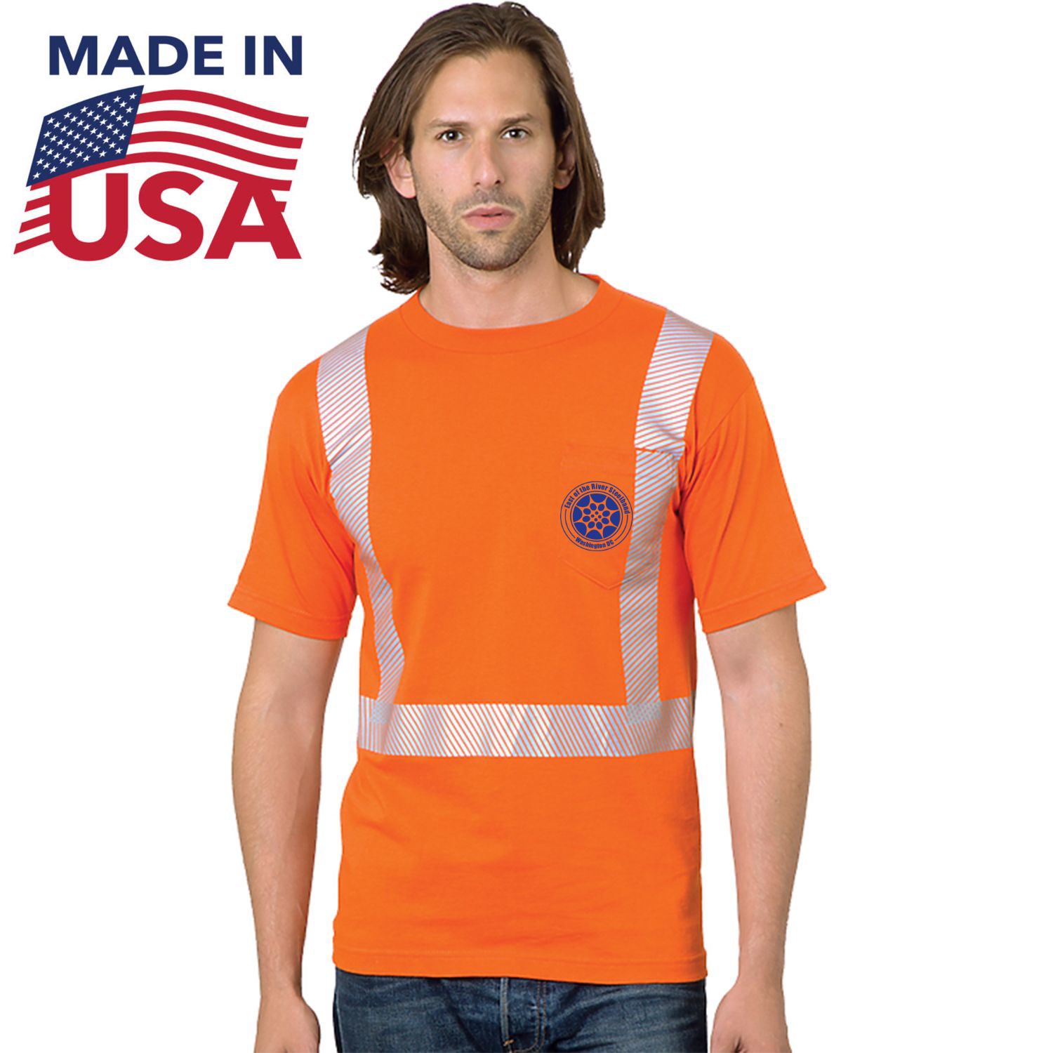 USA-Made Class 2 Segmented 100% Cotton Safety T-Shirt with Pocket