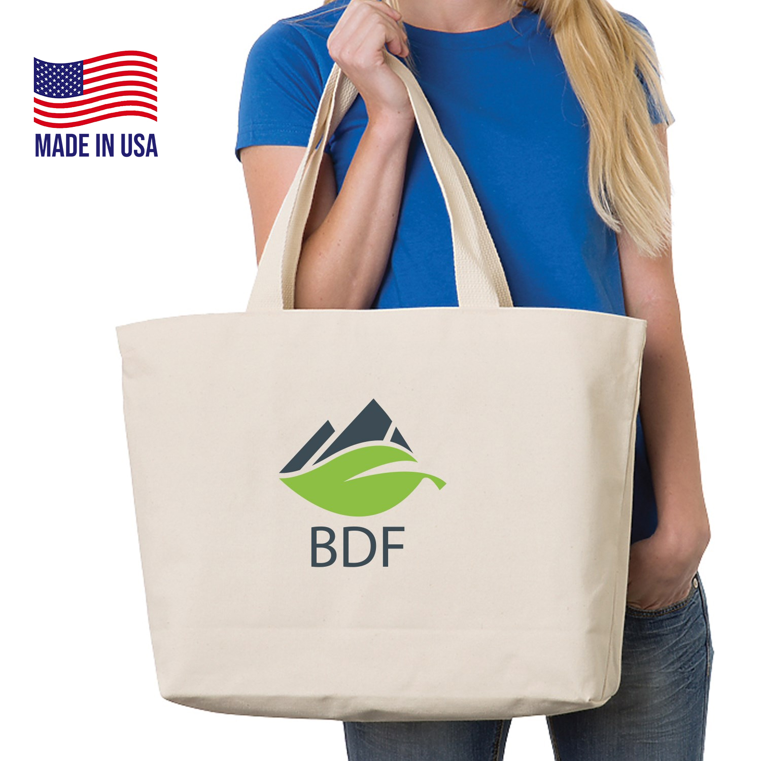 USA-Made Cotton Canvas Jumbo Tote Bag w/ Bottom Gusset (20" x 14" x 4")