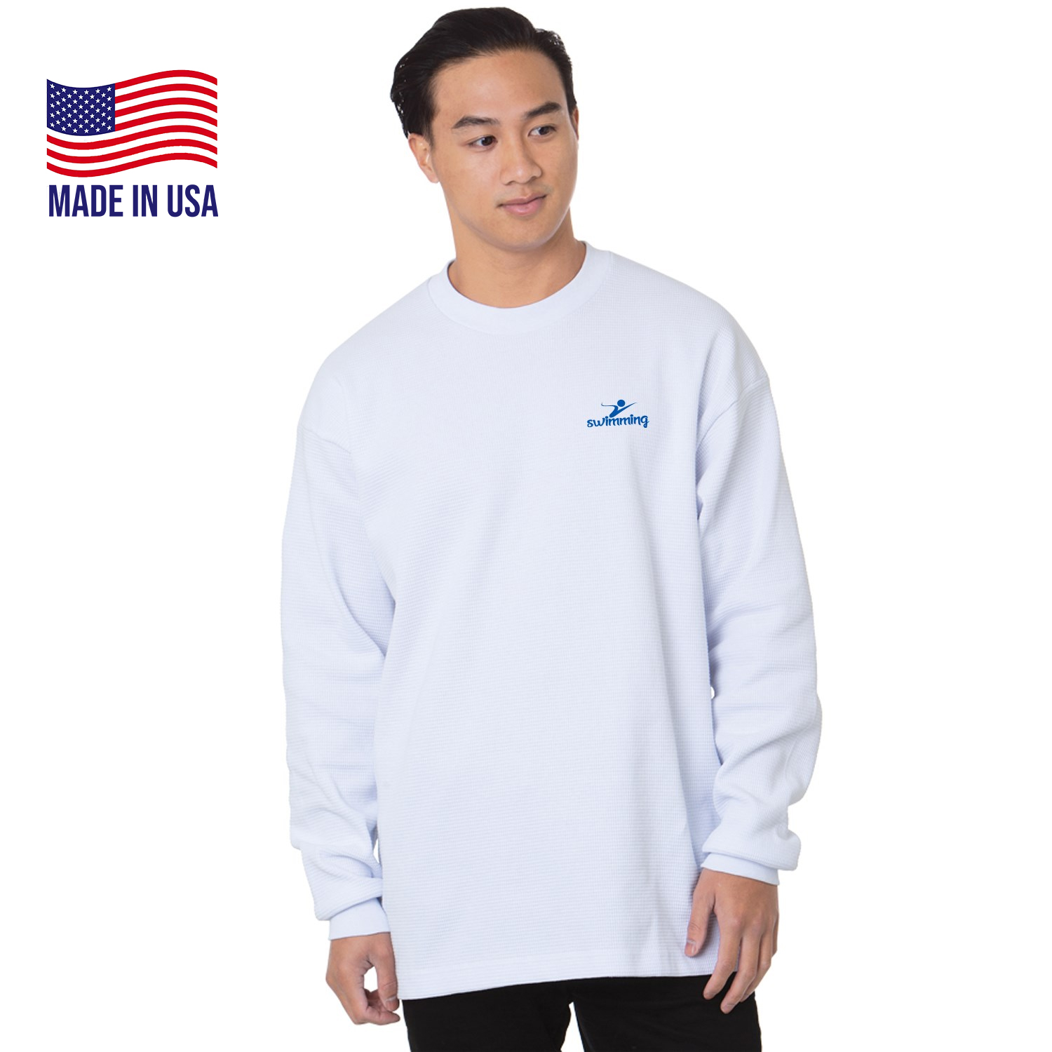 Made In USA 100% Pre-Shrunk Waffle Knit Thermal Long Sleeve