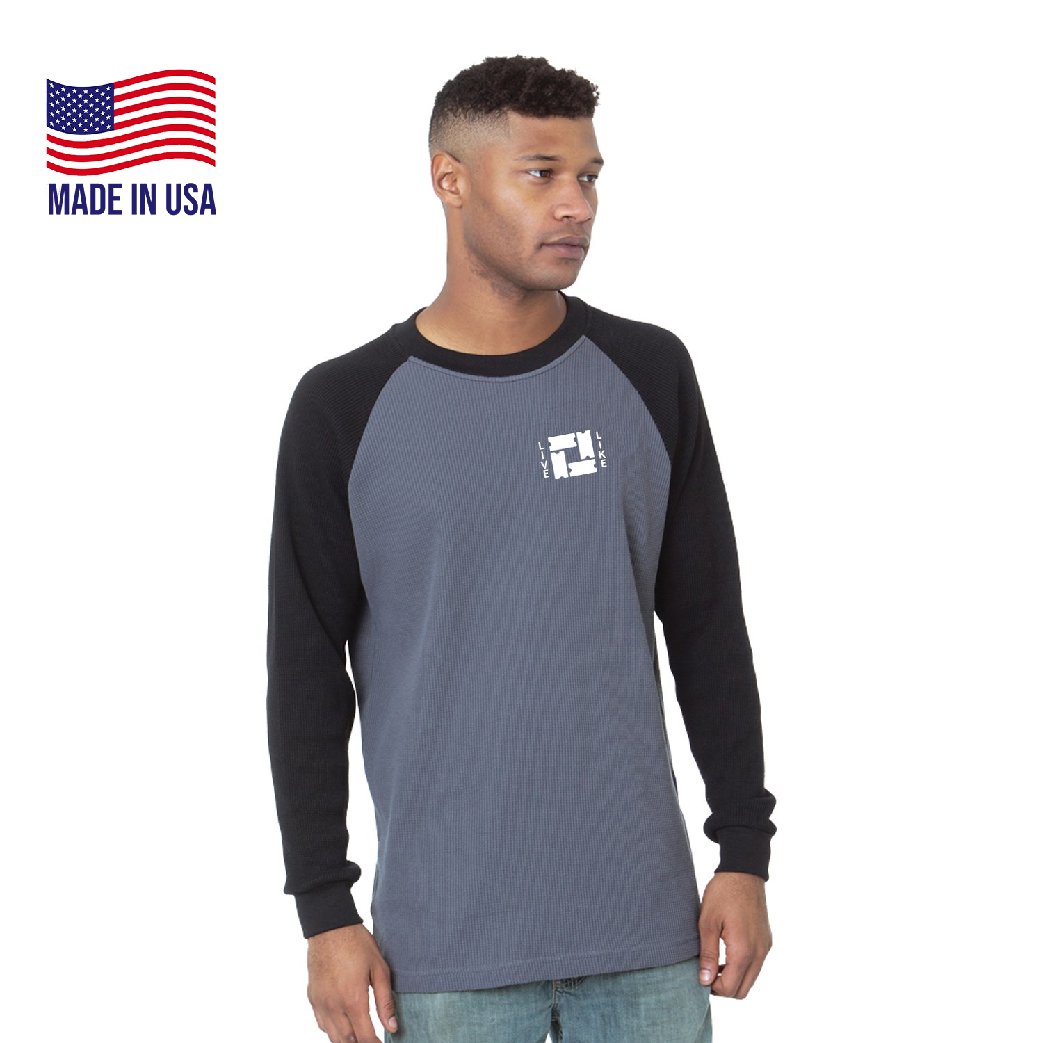 MADE IN USA 100% Pre-Shrunk Thermal Raglan Long Sleeve with Cuff