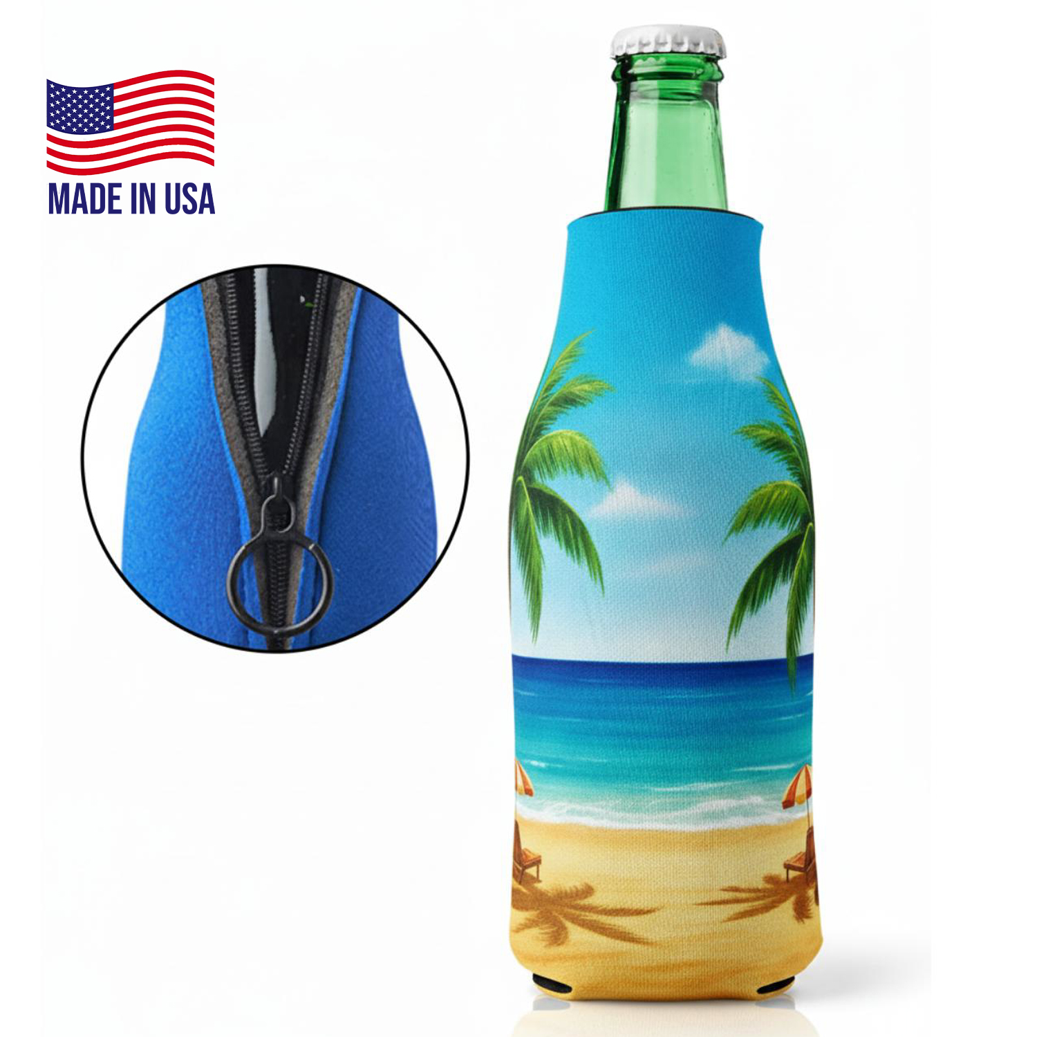 USA Made Sublimation Zipper Bottle Coolies