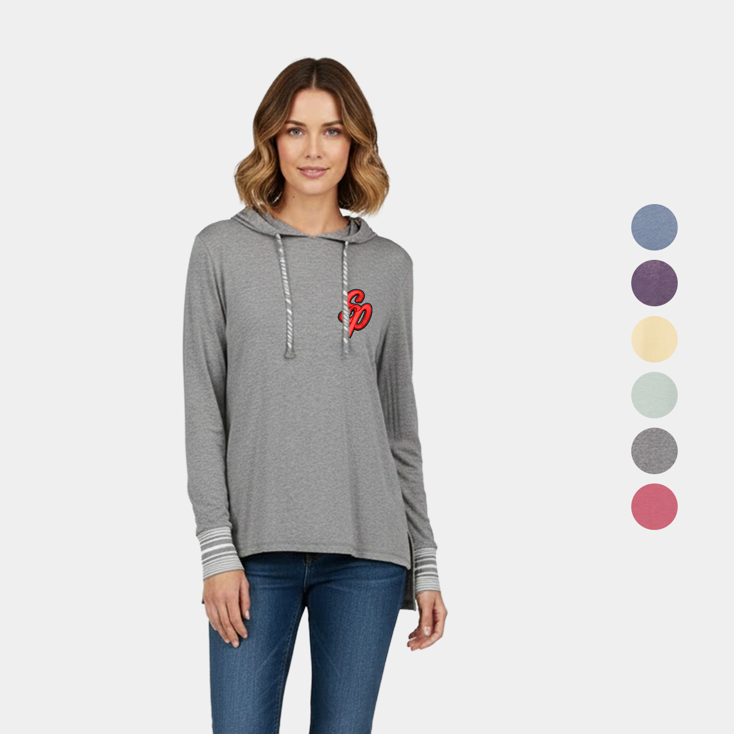 Serenity Ladies Yarn-Dye Stripe Cuff Hooded Jersey Tee