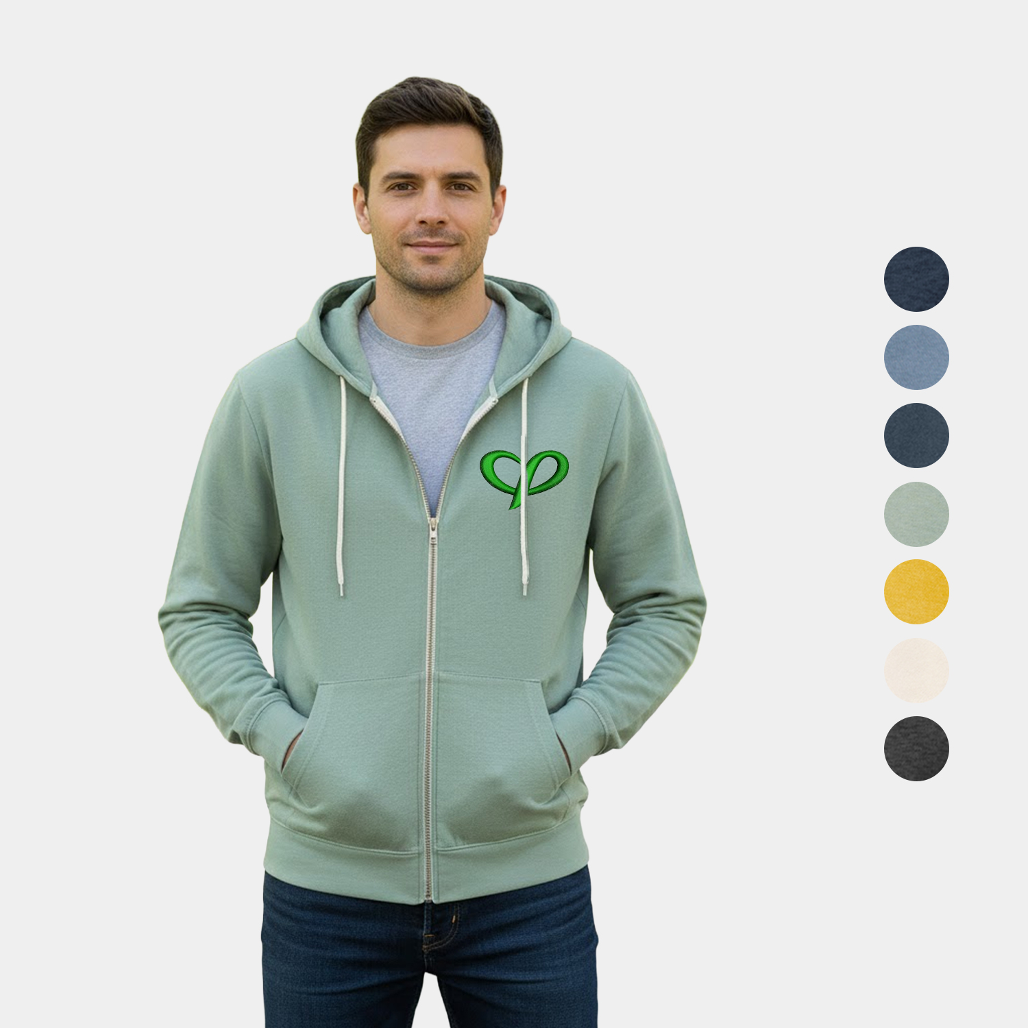 Retro Heather Cotton-Poly Full-Zip Hooded Sweatshirt