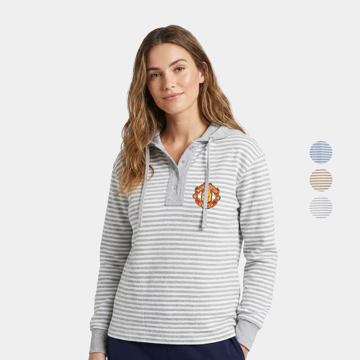 Alina Women’s Tunic Fit Striped Henley Hoodie