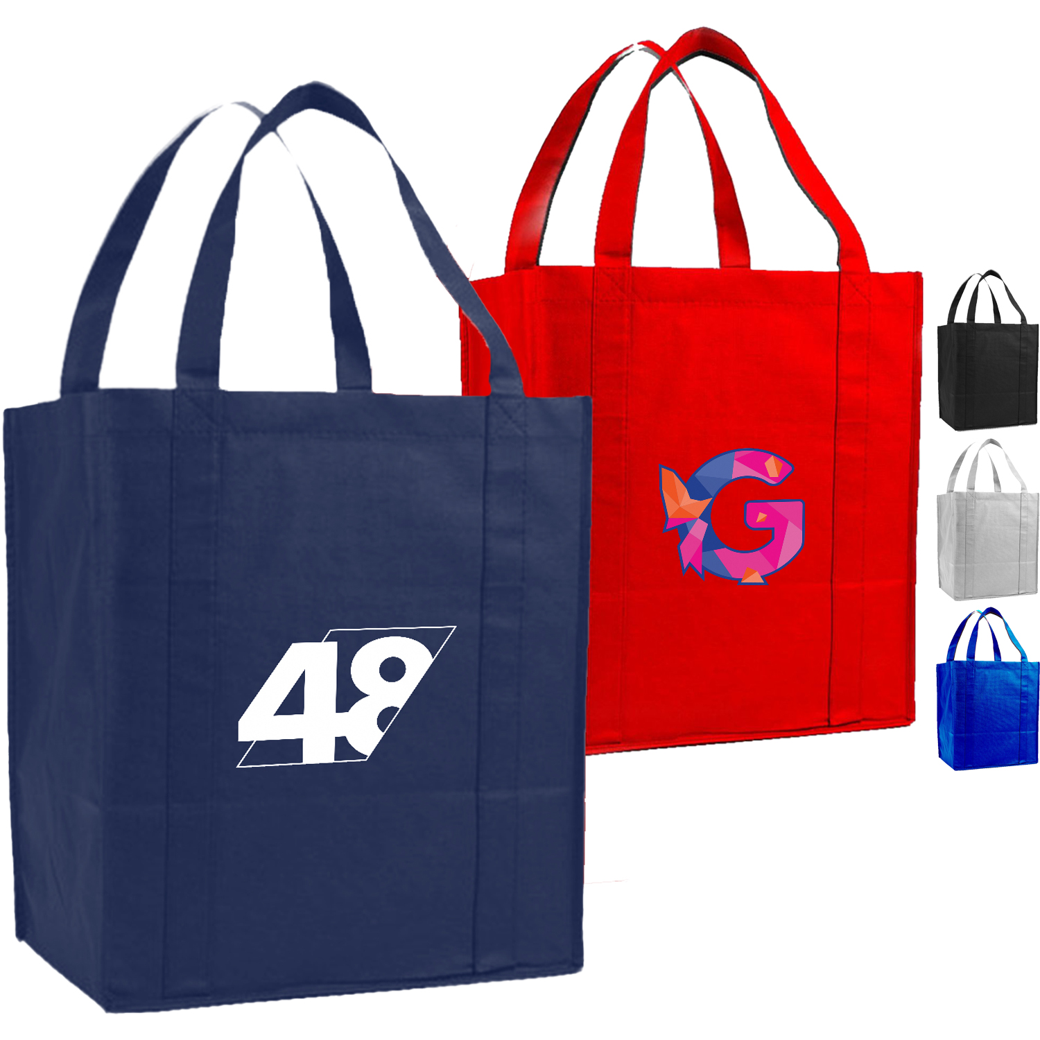 100 GSM Heavy Duty Non-Woven W/ Gusset Jumbo Grocery Bag USA Decorated (13" x 15" x 10")