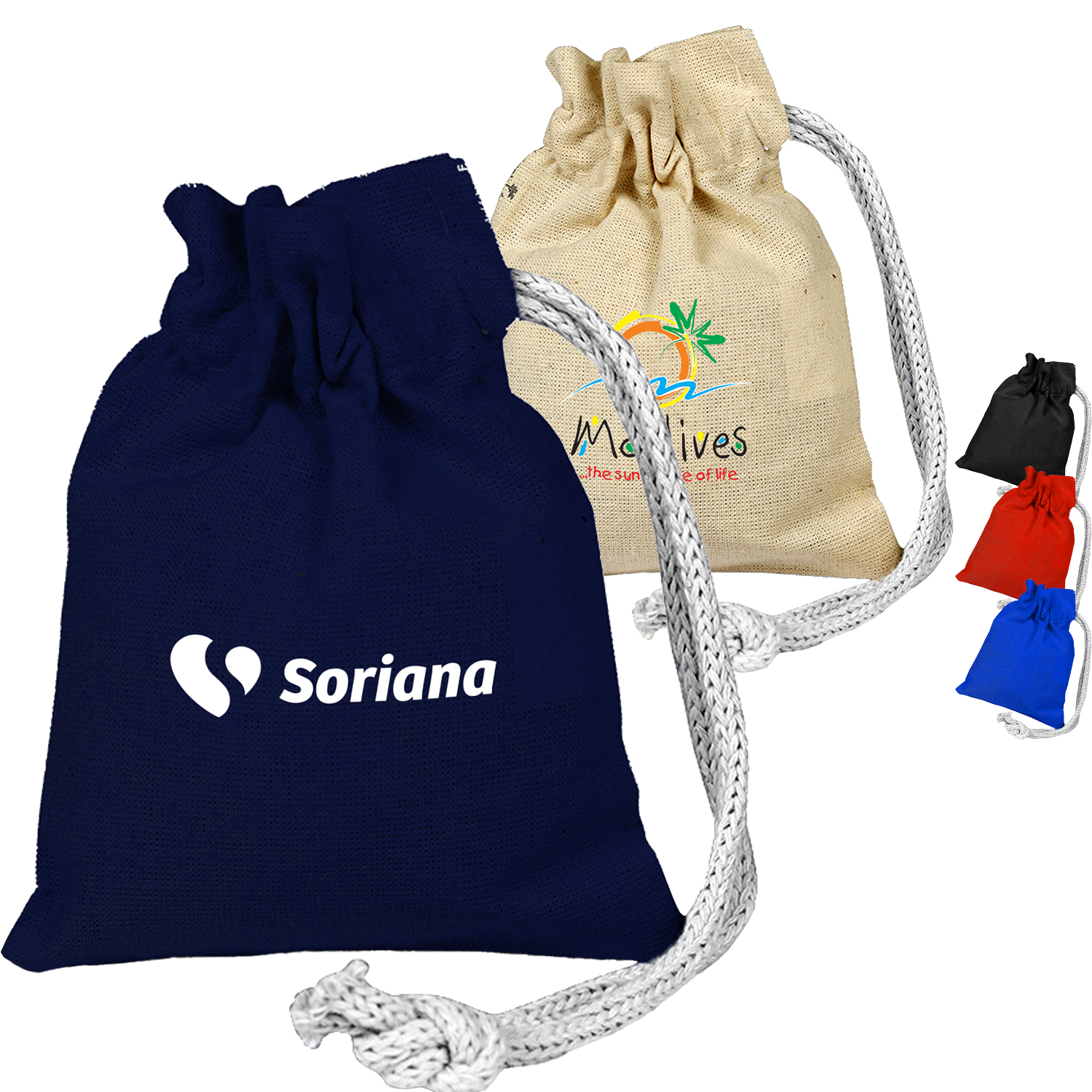 100% Cotton canvas Sheeting Coin Drawstring Bag USA Decorated (4" x 5")