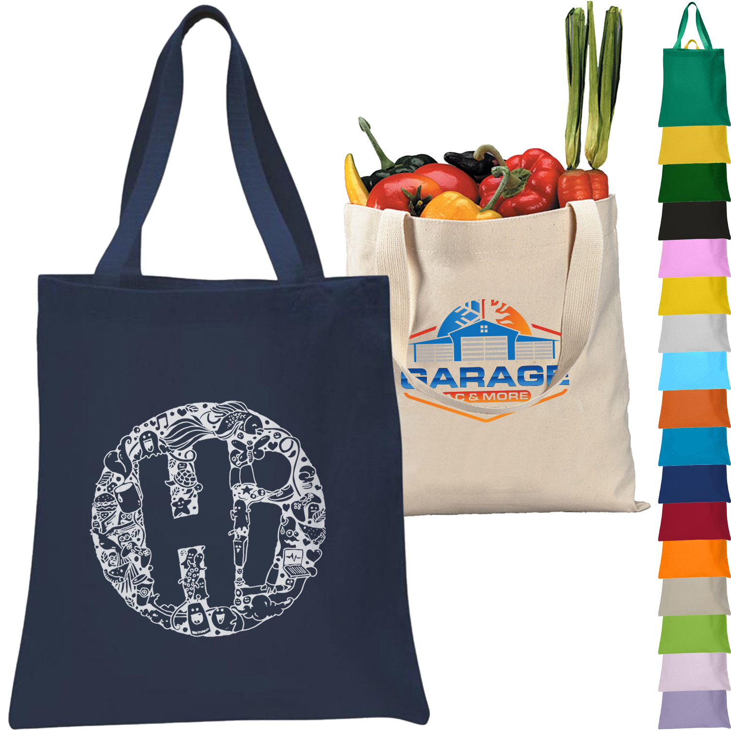 12 oz. Heavy Cotton Canvas Tour Tote Bag w/ Bottom Gusset USA Decorated (15" x 16")