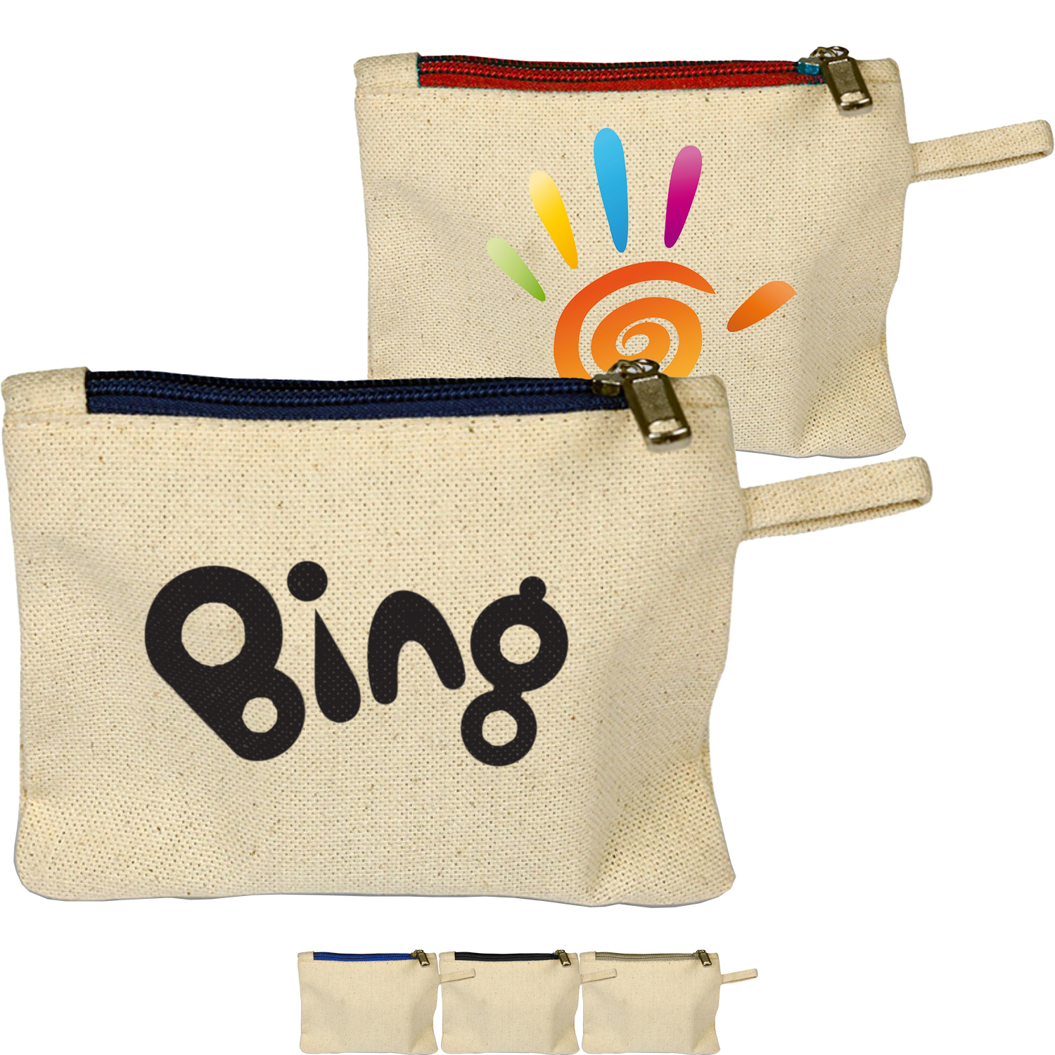 100% Cotton Canvas Card Pouch w/ Color Zipper USA Decorated (5" x 4")