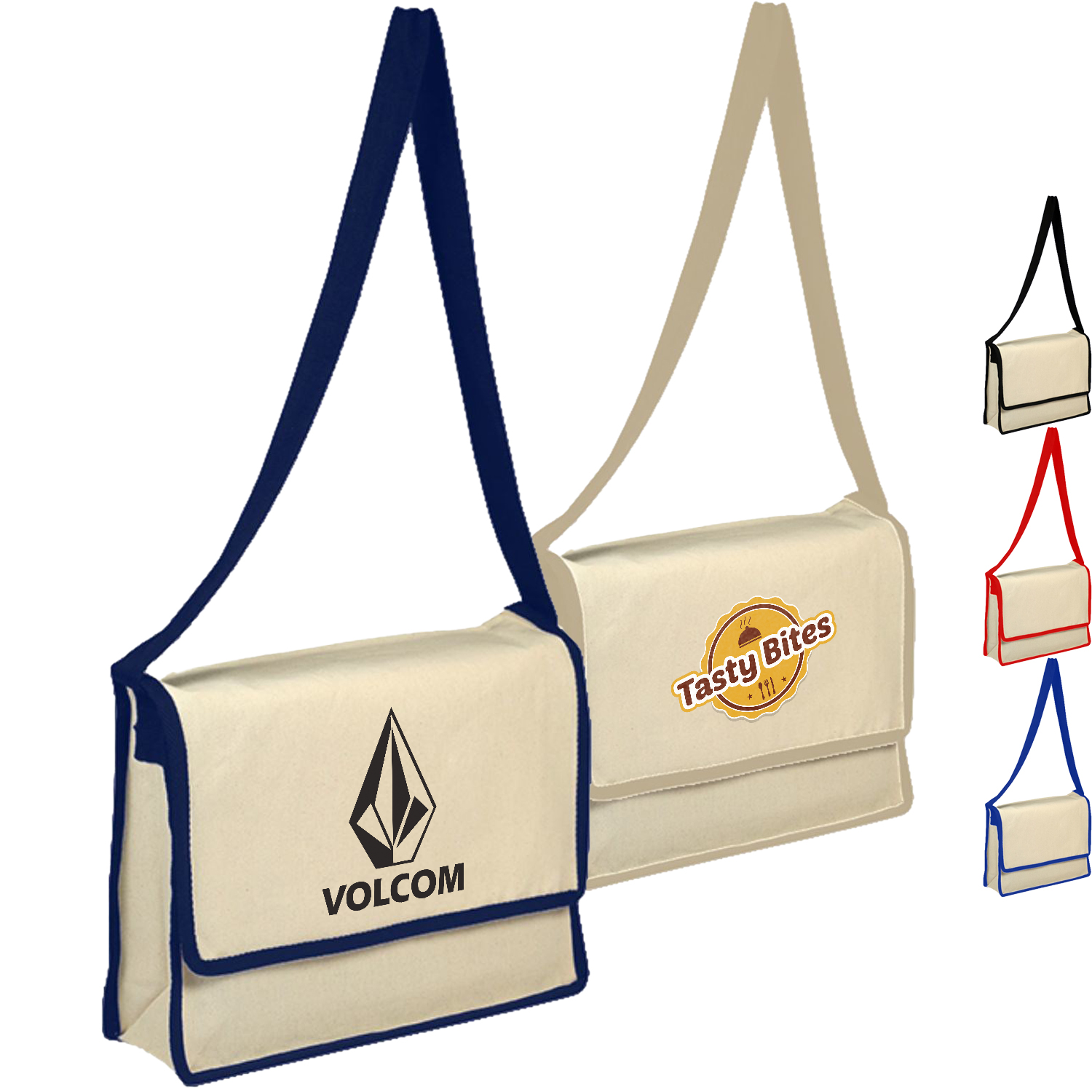 100% Cotton Canvas Messenger Bag With Flap USA Decorated (13" x 13")