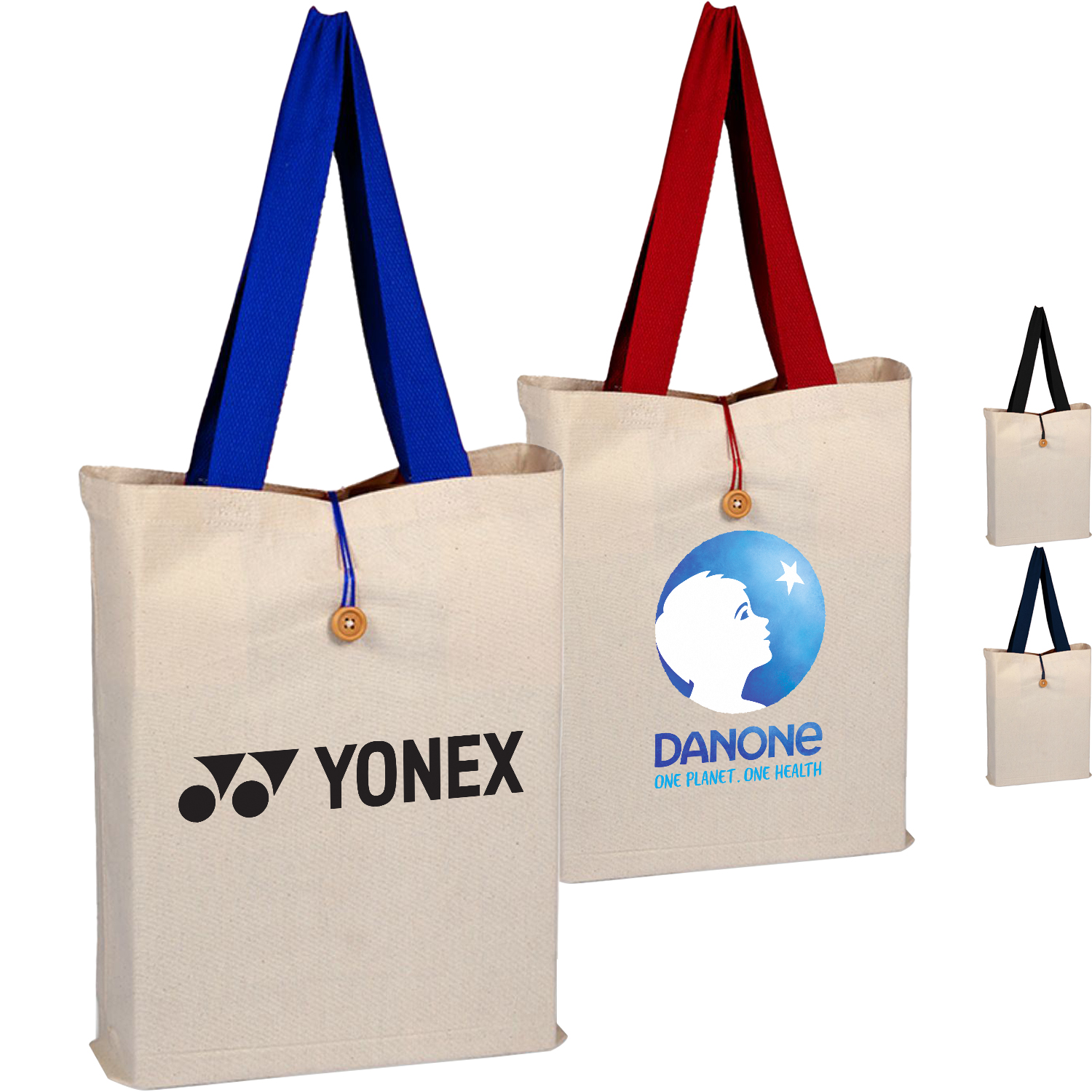 100% Cotton Canvas Qtees Buttonup Tote w/ C Handle USA Decorated (15" x 16")