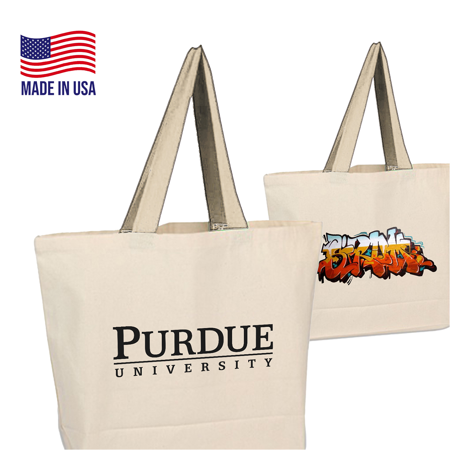 USA-Made Extra Large 12 oz. Cotton Canvas Tote Bags W/ Gusset (19" x 14" x4")