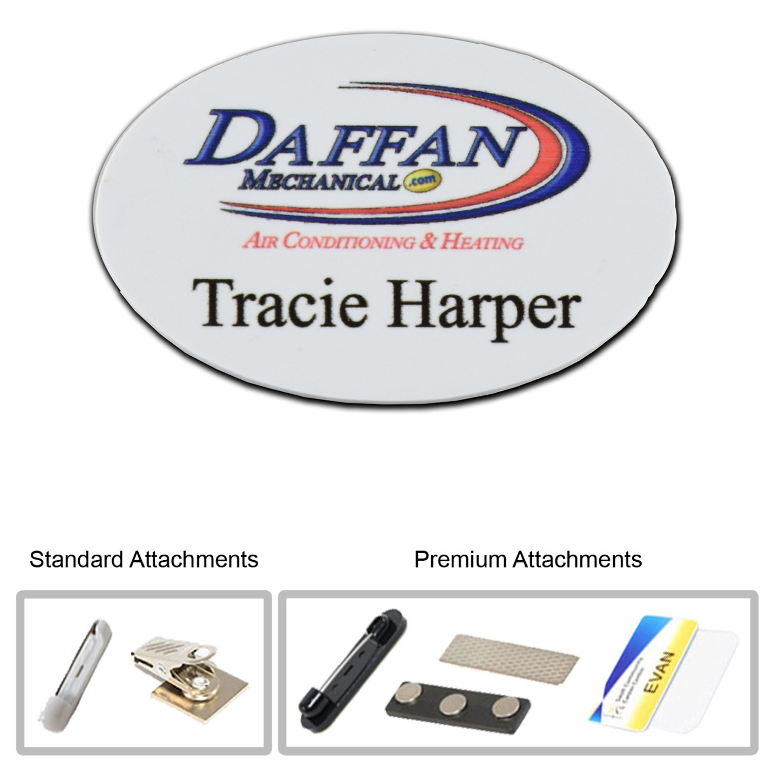 2 INCH X 3 INCH OVAL PLASTIC NAME BADGE