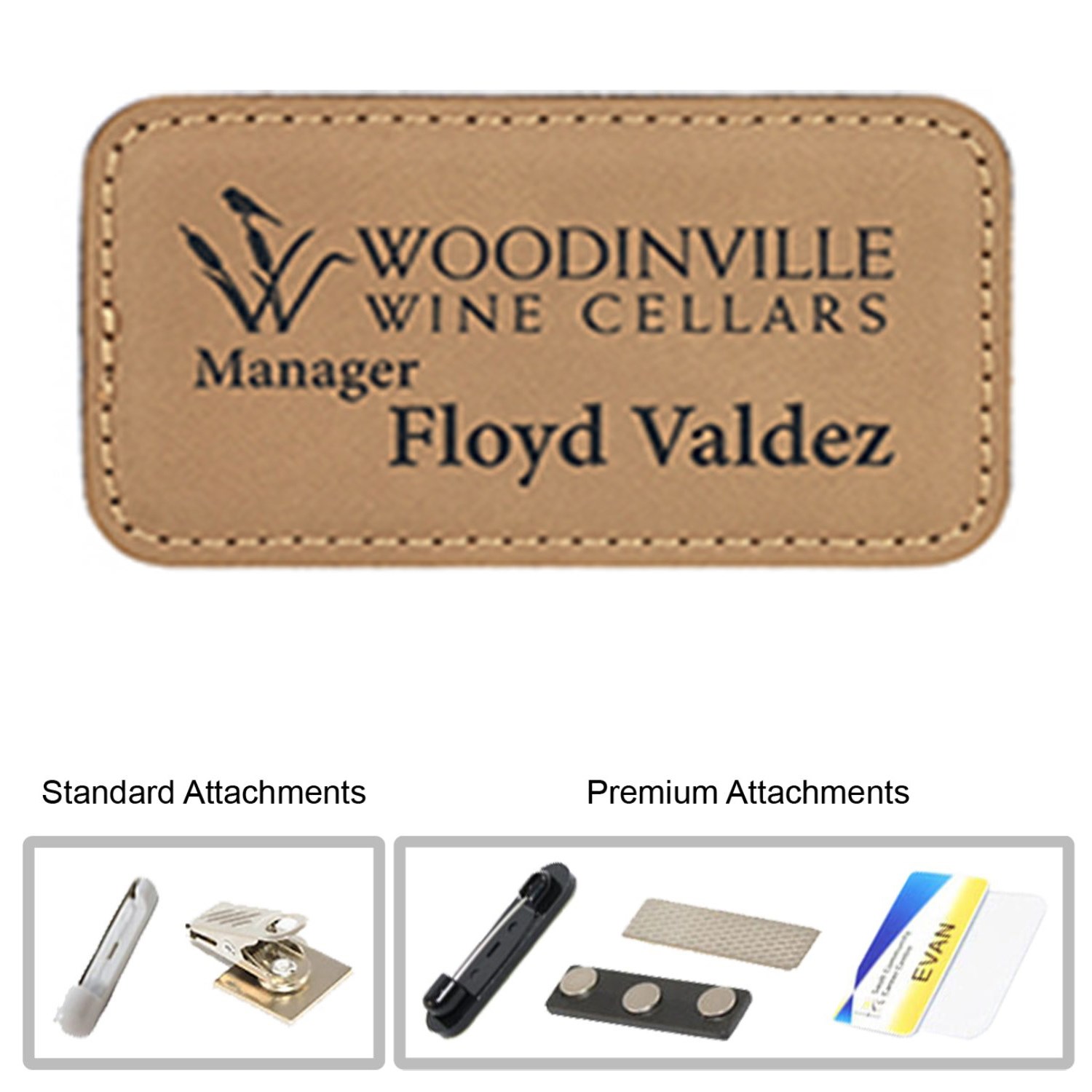 3"W x 1.5"H Leather Name Badges