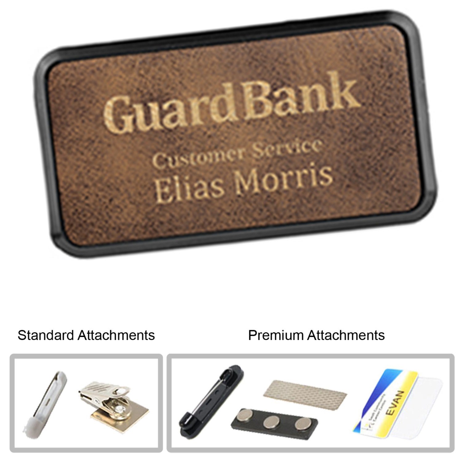 3"W x 2"H Leather Name Badges