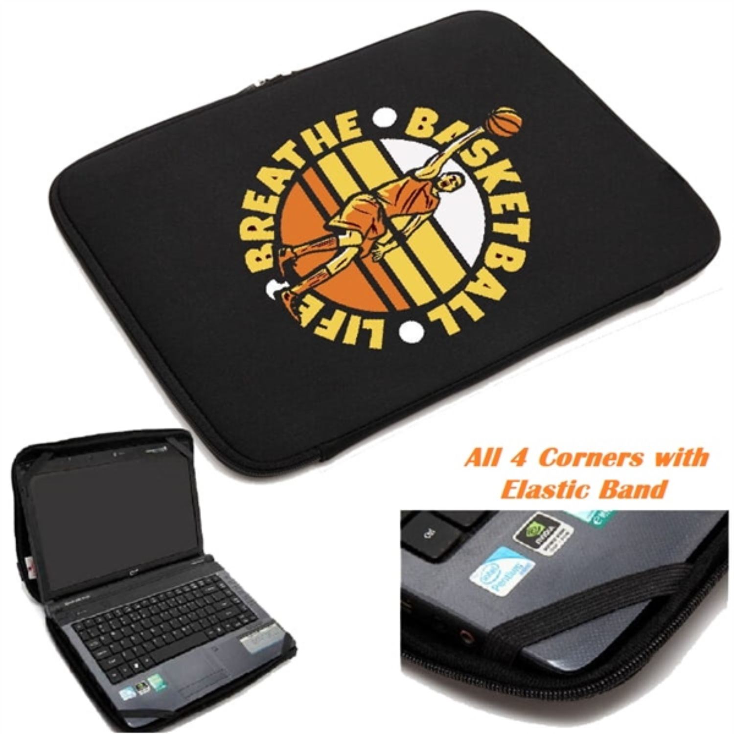 Neoprene padded zippered laptop sleeve w/ Elastic bands on inside