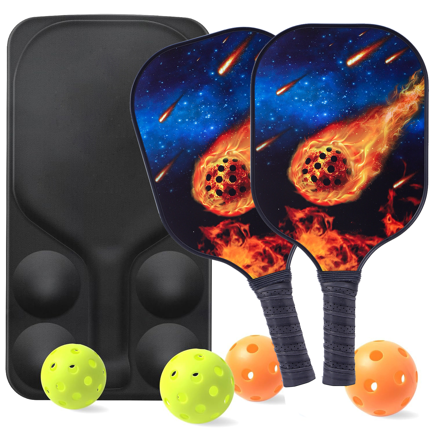 Glass Fiber Pickleball Racket Paddle & Ball Set w/ EVA Bag