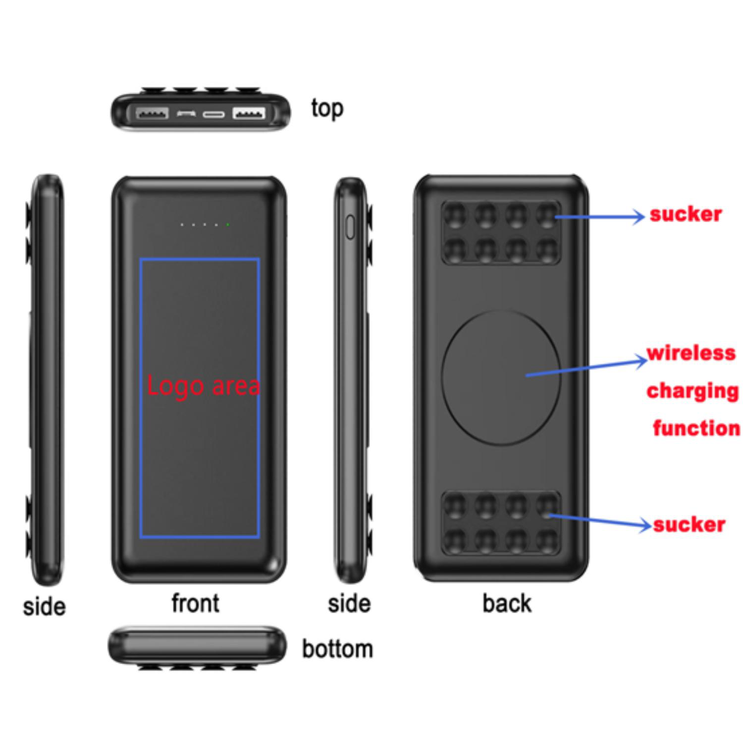 10000 mAh  Power bank and wireless charger with sucker