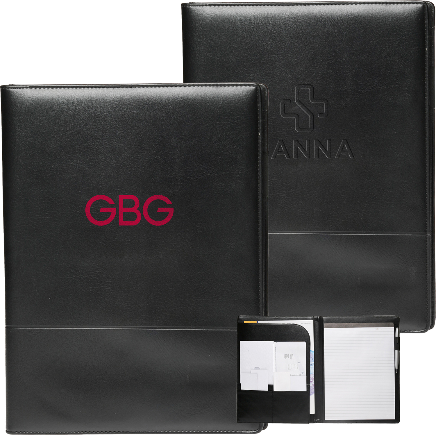 Executive Black Stitched Leather Portfolios