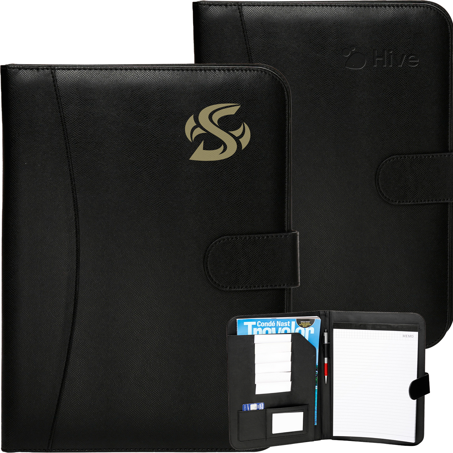 Black Leather Portfolio w/ Magnet Closure & Pen Loop