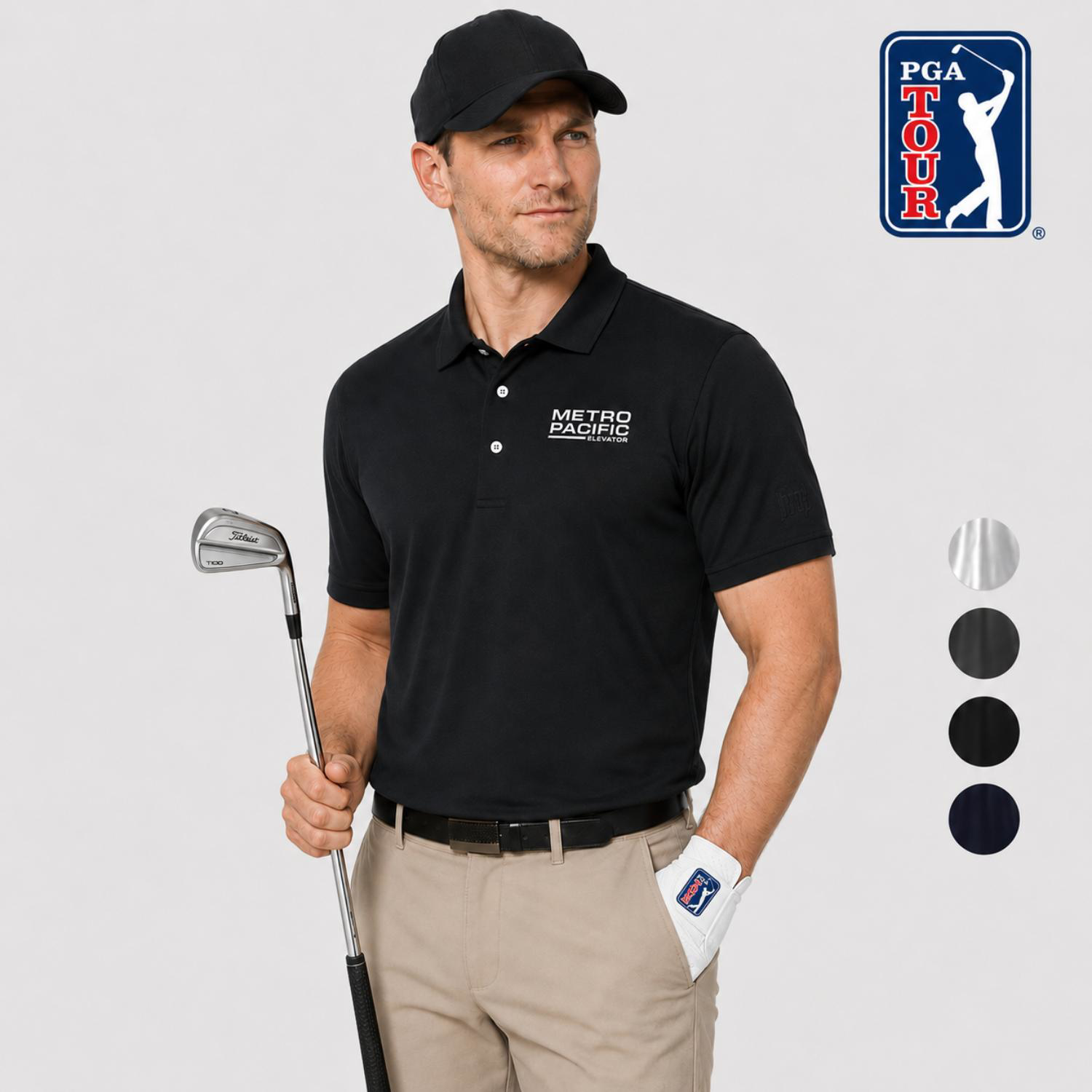 PGA TOUR® Moisture Wicking Men's Airflux Solid Mesh Golf Polo Shirt with Custom Logo
