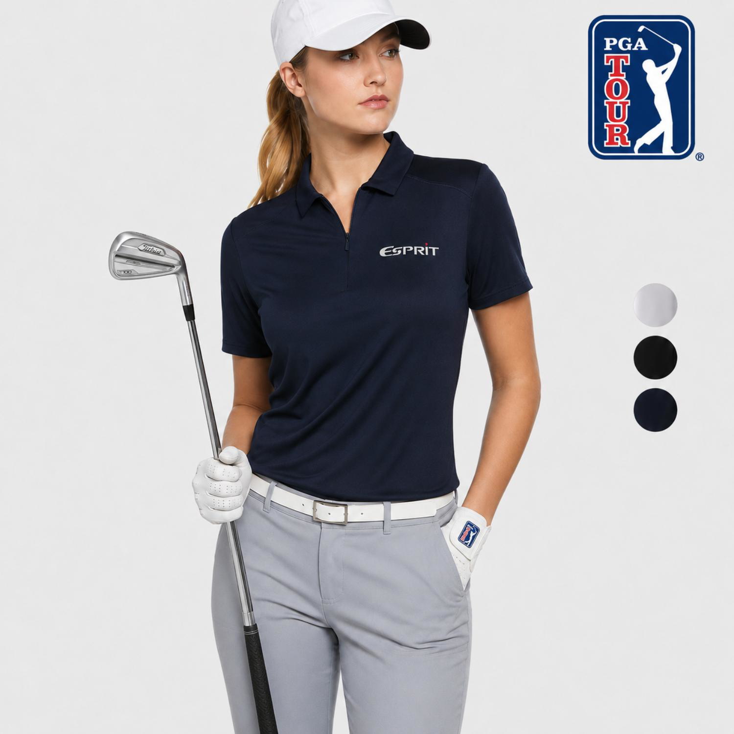 PGA TOUR® Moisture Wicking Women's Airflux Solid Mesh Golf Polo Shirt with Custom Logo