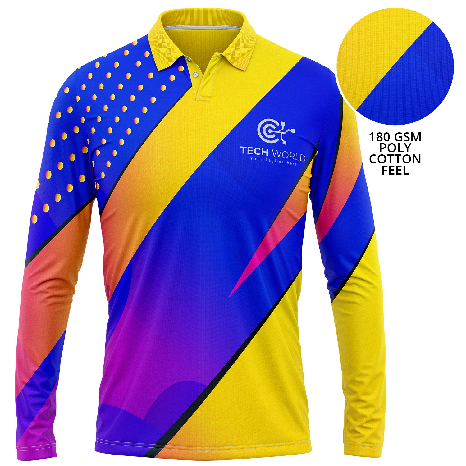 Unisex 180 GSM Jersey Knit Cotton Feel Sublimation Long Sleeve Polo T-shirt