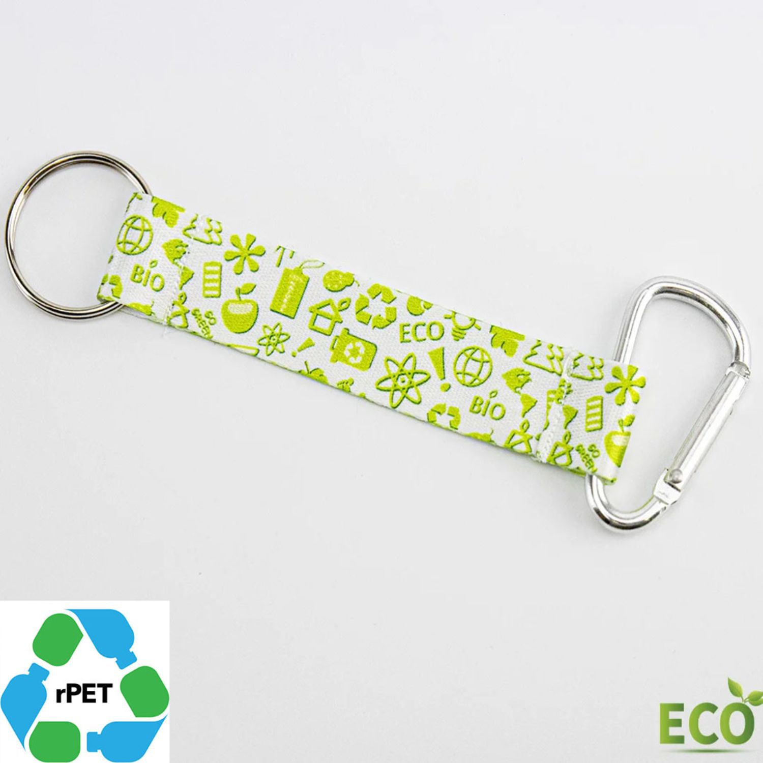 3/4" rPET Recycled 100% Polyester Sublimation Pocket Lanyards Carabiner w/ Keyring