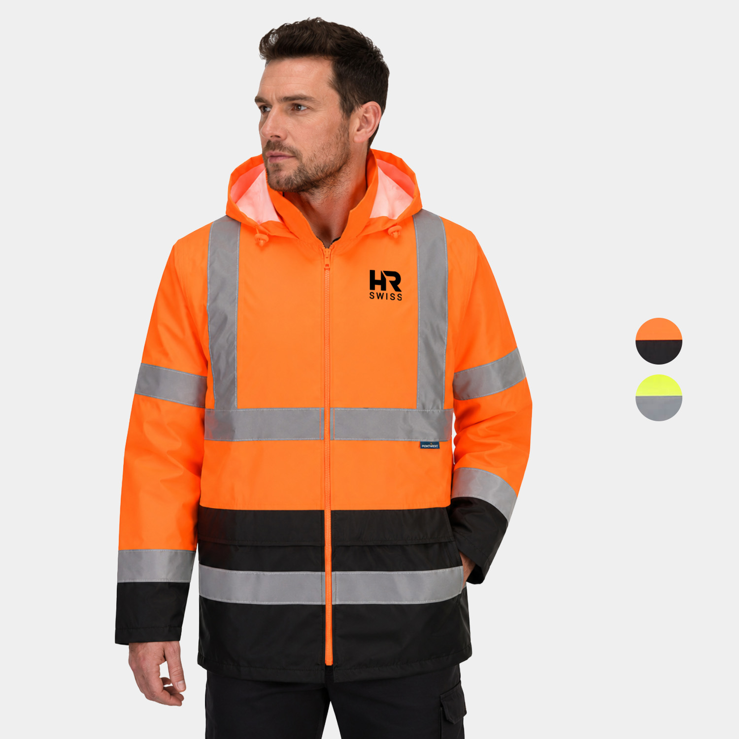 PORTWEST® Hi-Vis Contrast Waterproof Rain Traffic Jacket w/ Two Pockets