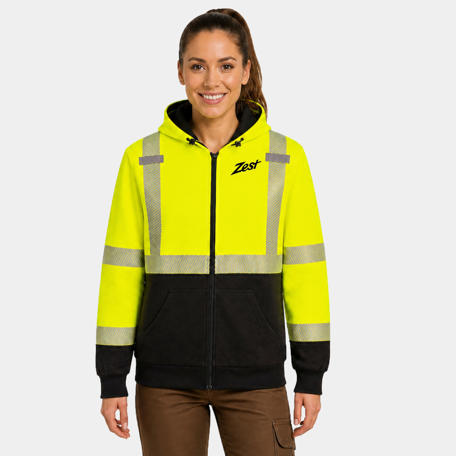 PORTWEST® Unisex Hi-Vis Contrast Zipped Winter Hoodie w/ UPF 40 Protection