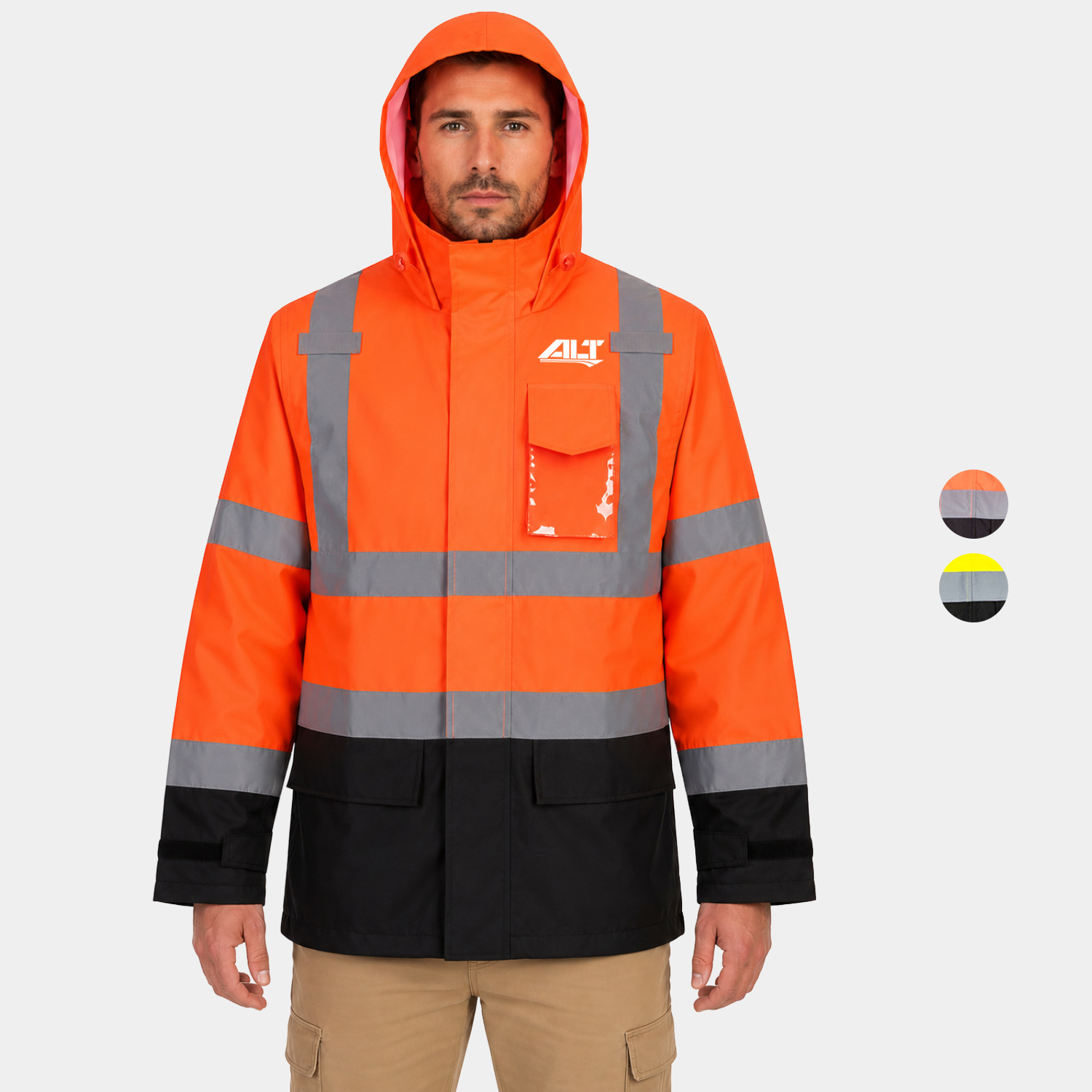 PORTWEST® Lightweight Hi-Vis Contrast Rain Traffic Jacket w/ Two-way Zipper