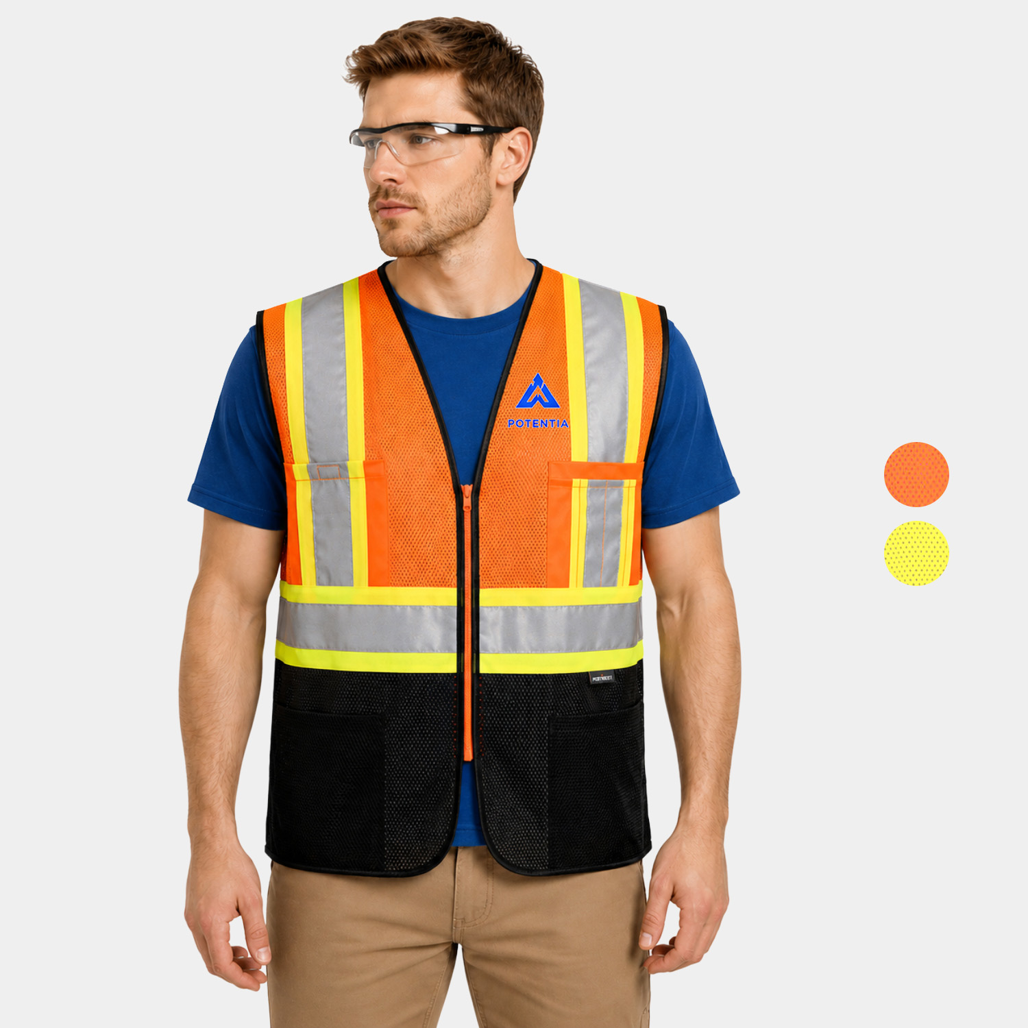 PORTWEST® Frisco Hi-Vis X Back Contrast Executive Vest w/ Front zipper