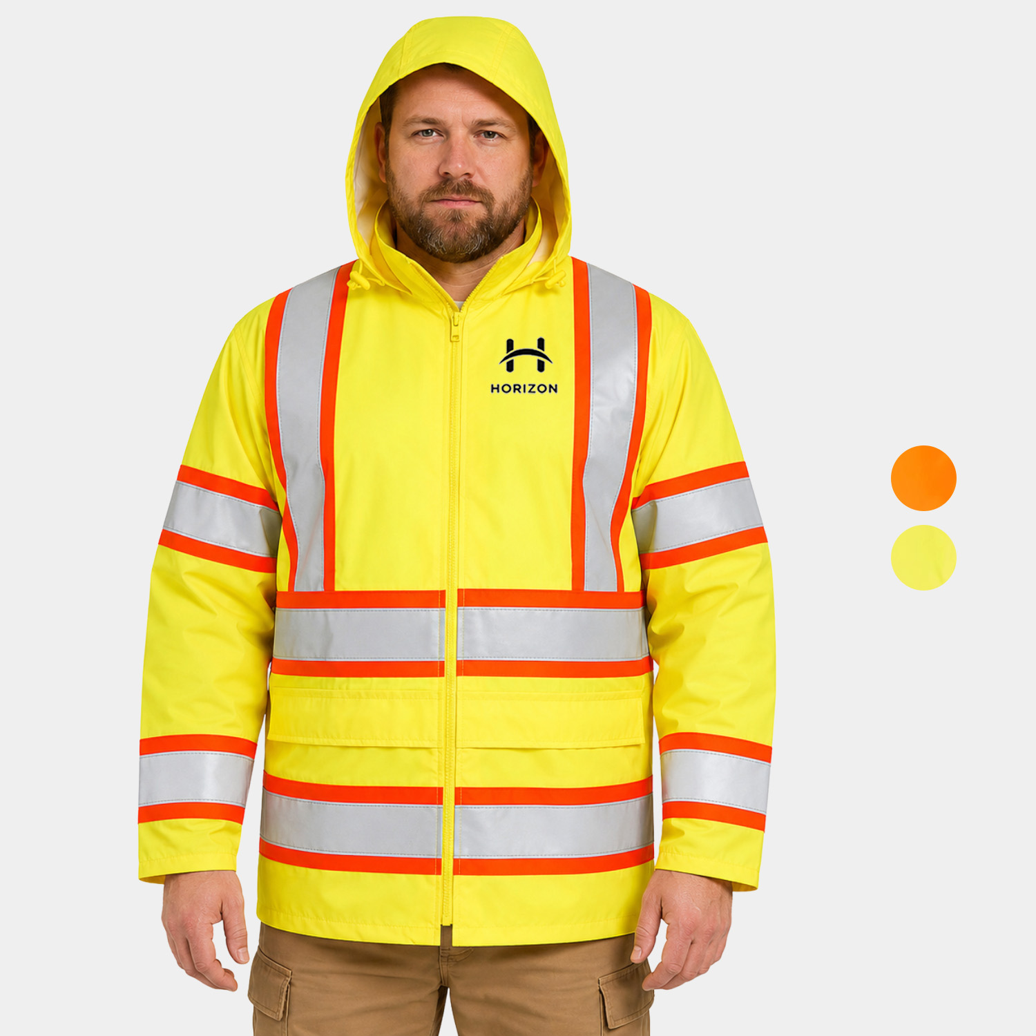 PORTWEST® Waterproof Hi-Vis X Back Contrast Tape Rain Jacket w/ PVC Coating