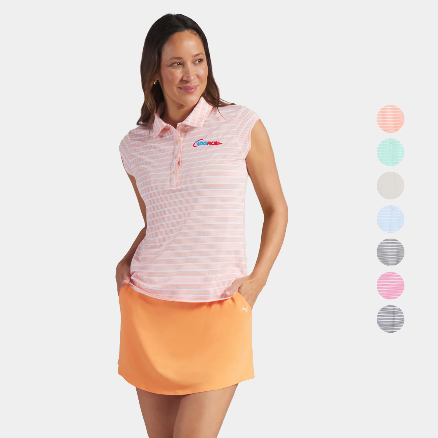 PUMA® Women's Pique YD Stripe Cap Sleeve Golf Polo with Custom Logo
