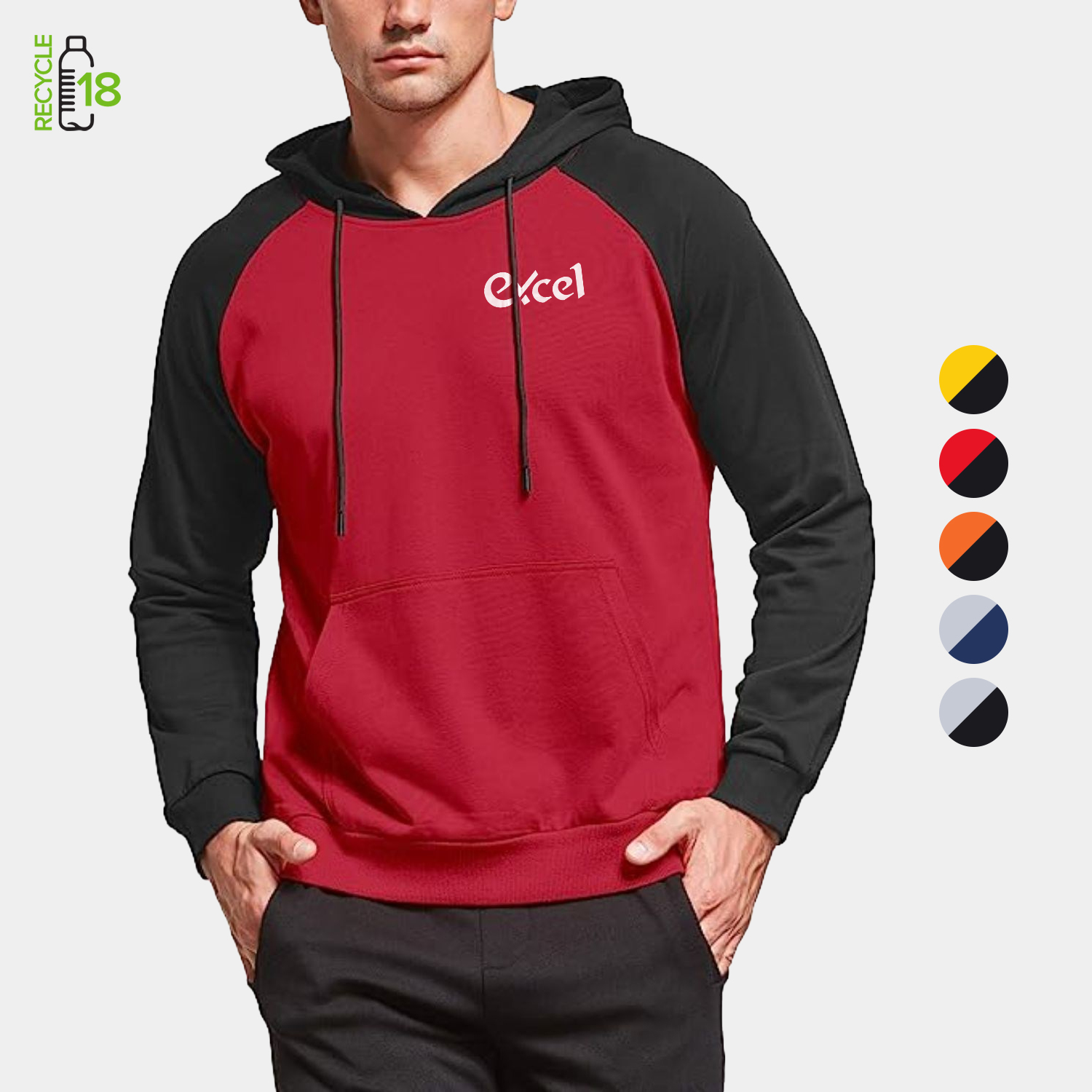 REPREVE® - Men's rPET Color Block Pullover Hoodie w/ Kangaroo Pocket & Antibacterial