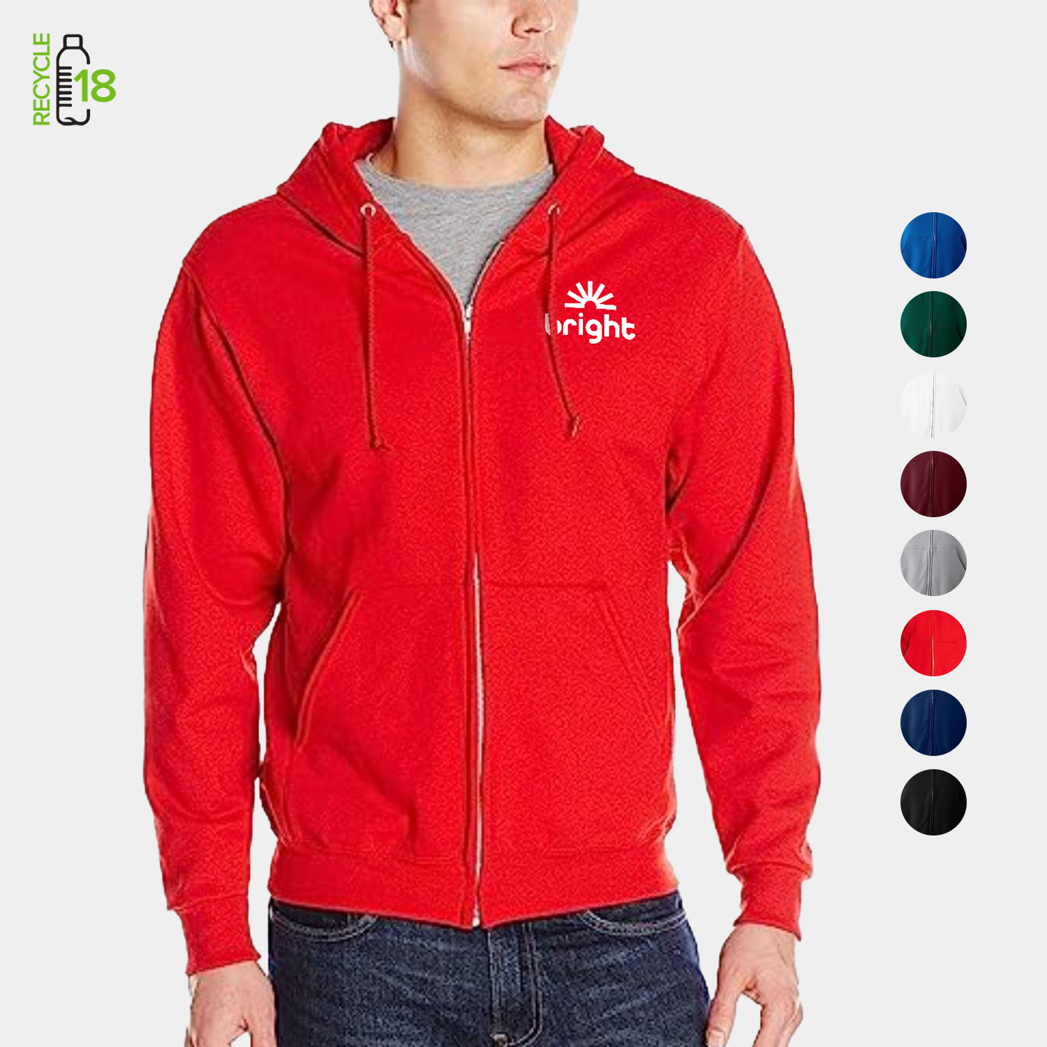 REPREVE® - Men's Recycled Zipper Hoodie w/ Kangaroo Pocket & Antibacterial